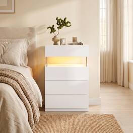 Loheer - LED Nightstand, Four Drawer Bedside Table with Adjustable Multicolor Lights - White