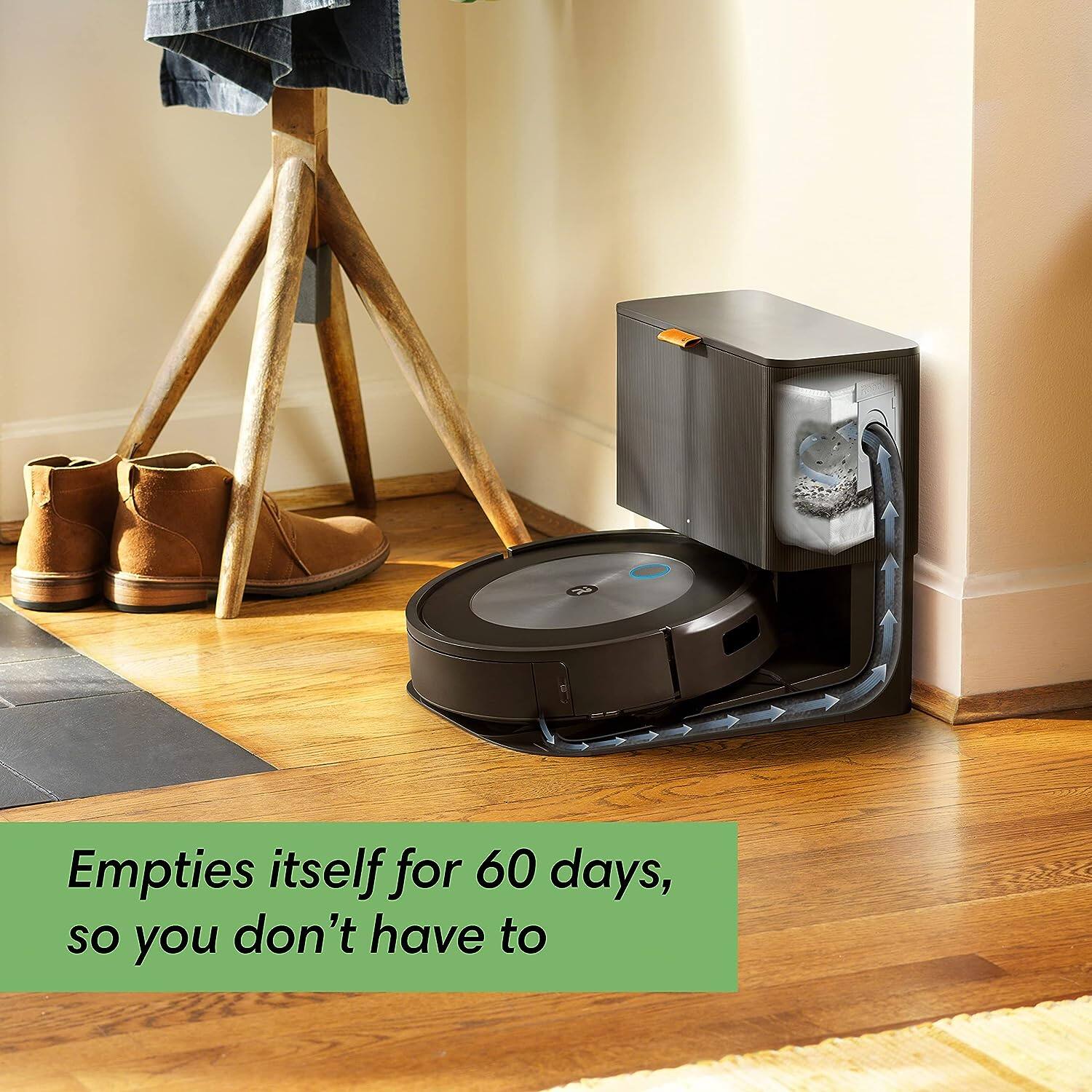 Empties itself for 60 days, so you don't have to