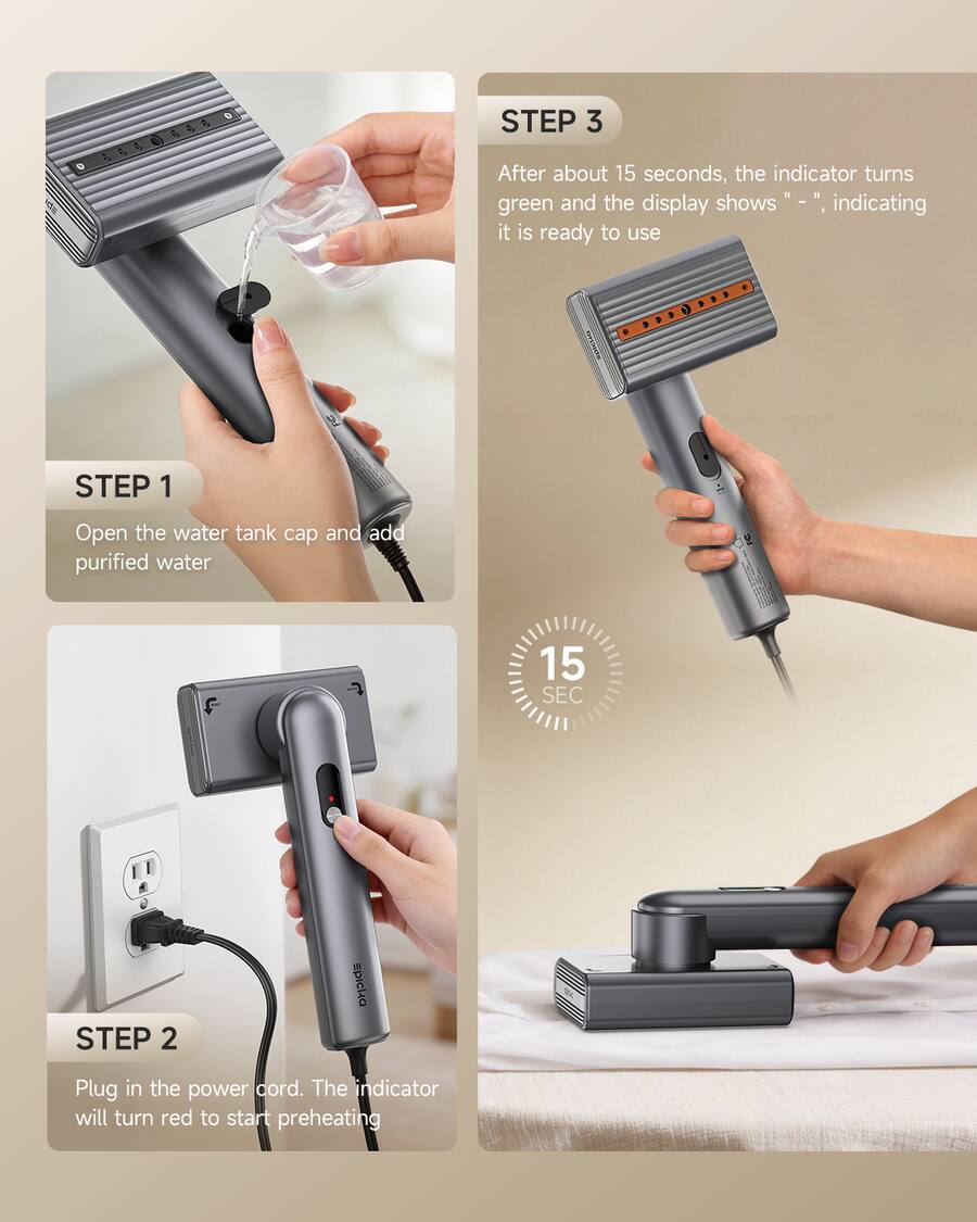 Epicka Dual Voltage Travel Steamer 100 240V, 2 in 1 Handheld Garment ...