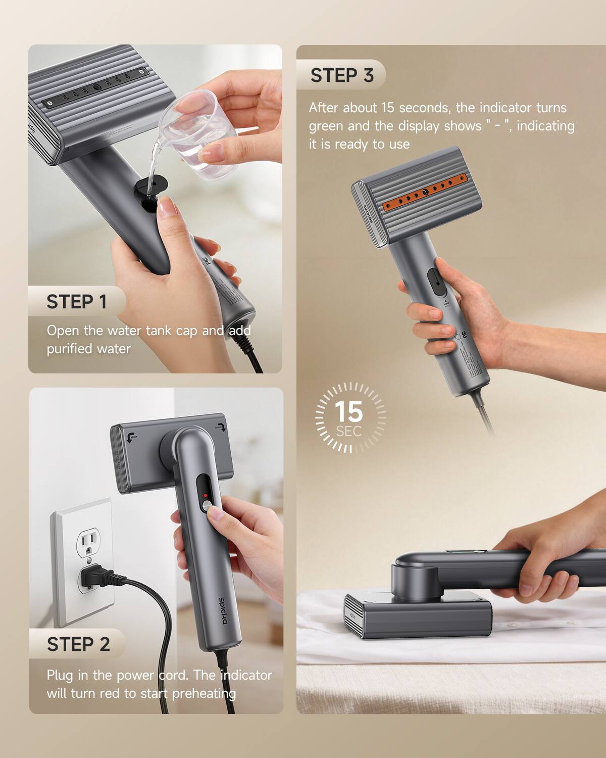 Epicka Dual Voltage Travel Steamer 100 240V, 2 in 1 Handheld Garment ...