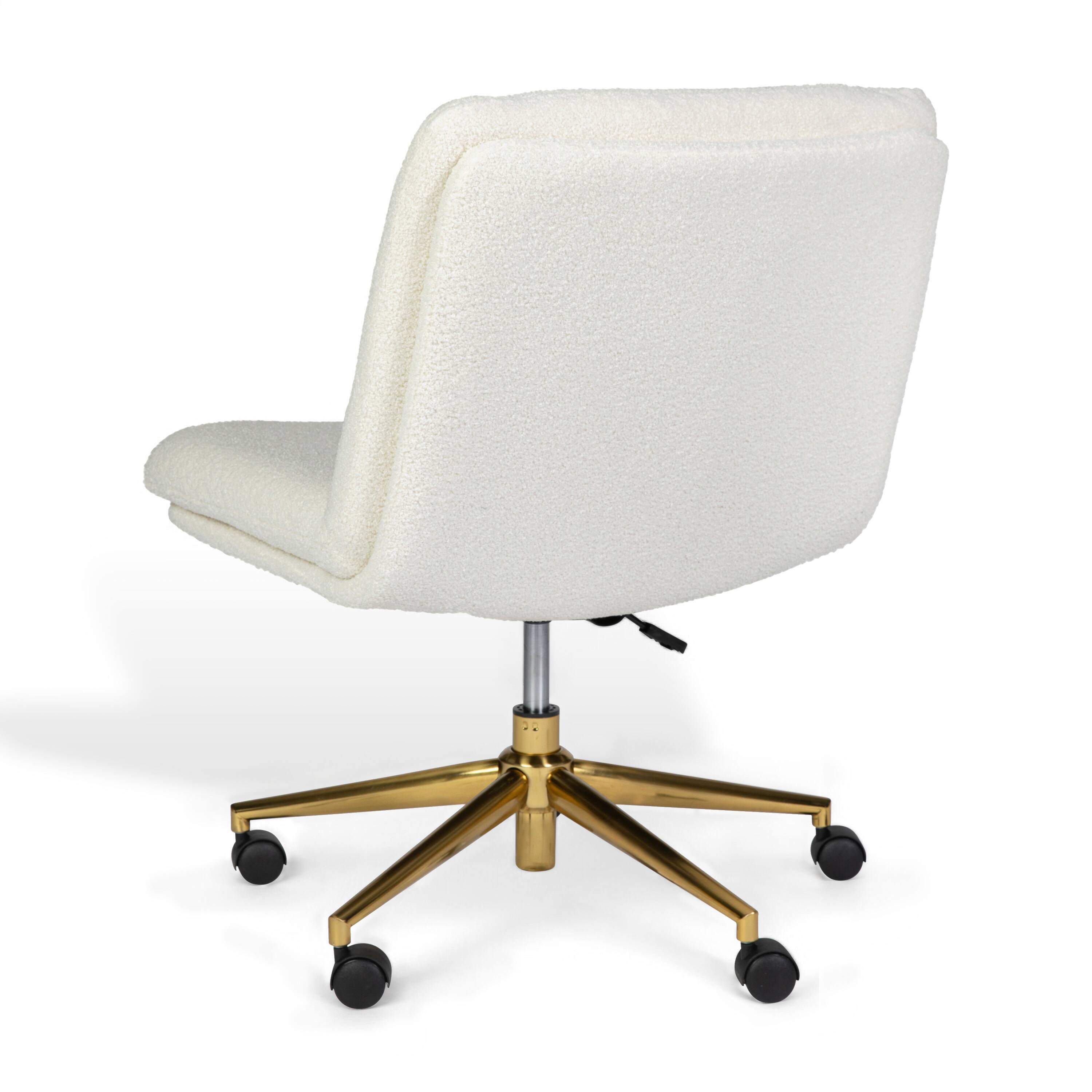 Alt View 8. Martha Stewart - Eloise Upholstered Swivel Home Office Chair with Wide Seat - White Boucle/Polished Brass Frame.