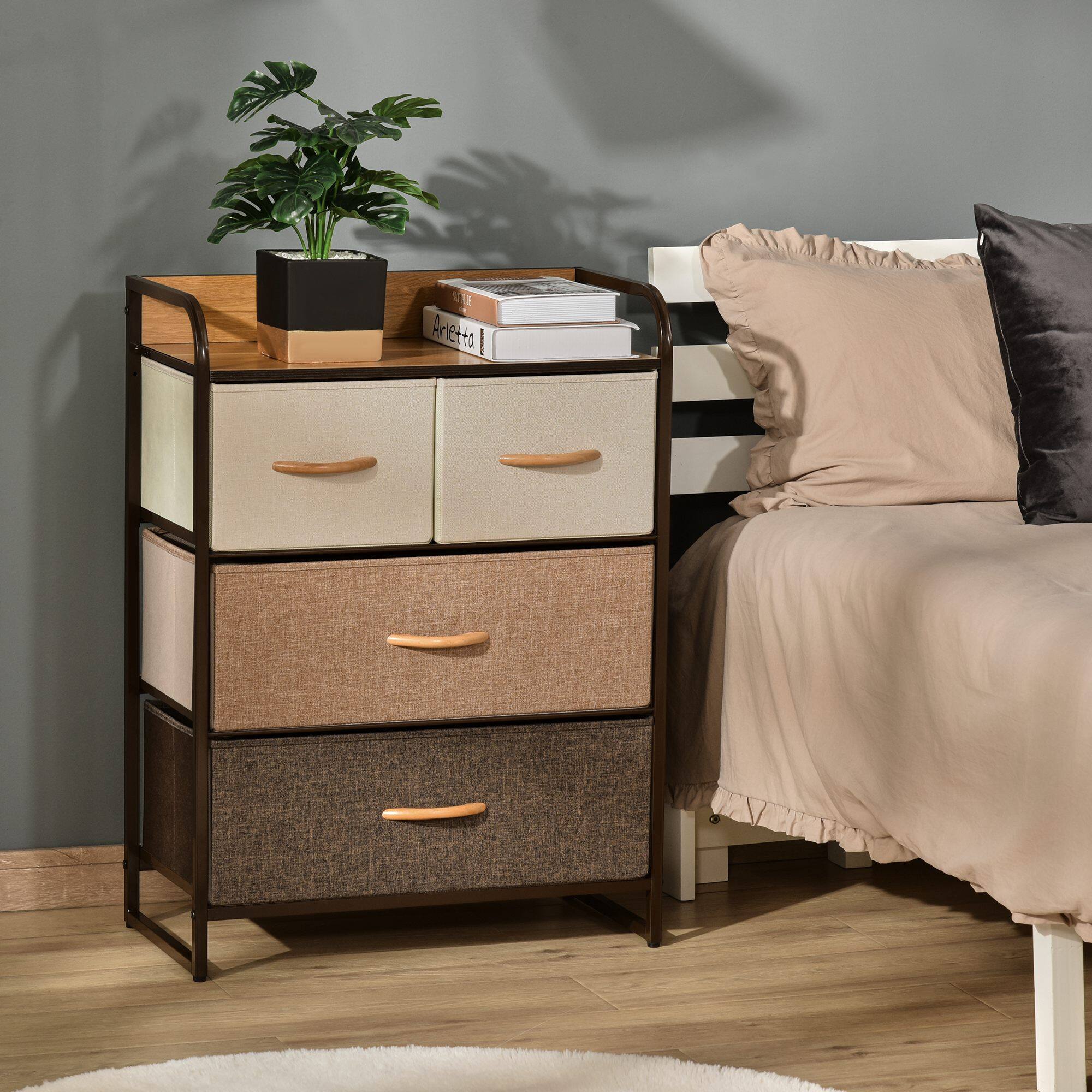 Alt View 1. Homcom - Dresser, 3-Tier Storage Tower with Steel Frame for Bedroom - Brown.