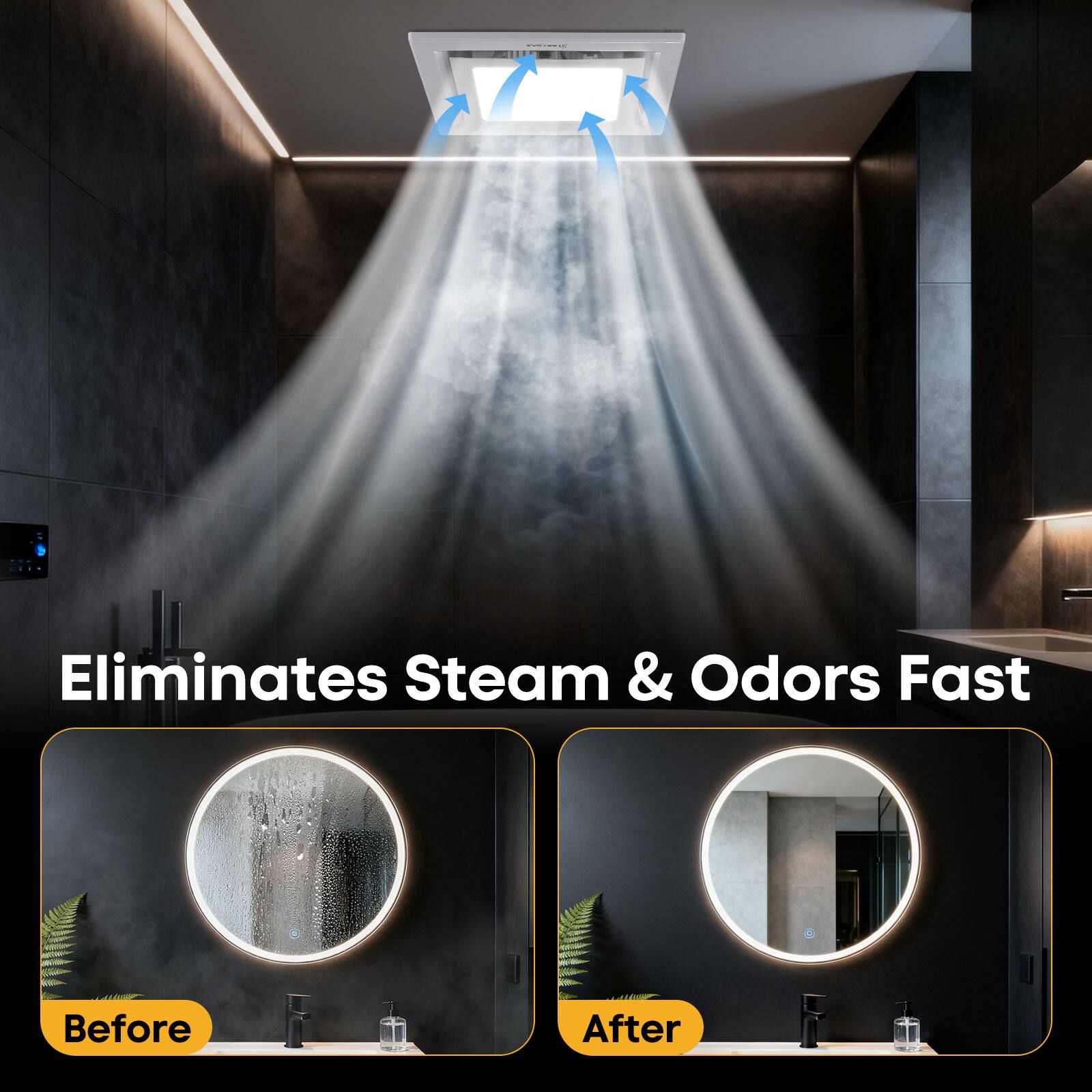 Eliminates Steam & Odors Fast

Before

After