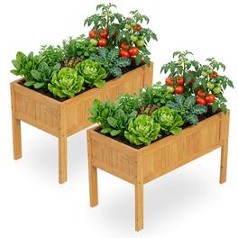 Costway - 2 PCS Wooden Raised Garden Bed Elevated Planter Box with Bed Liner & Drainage Holes - Orange