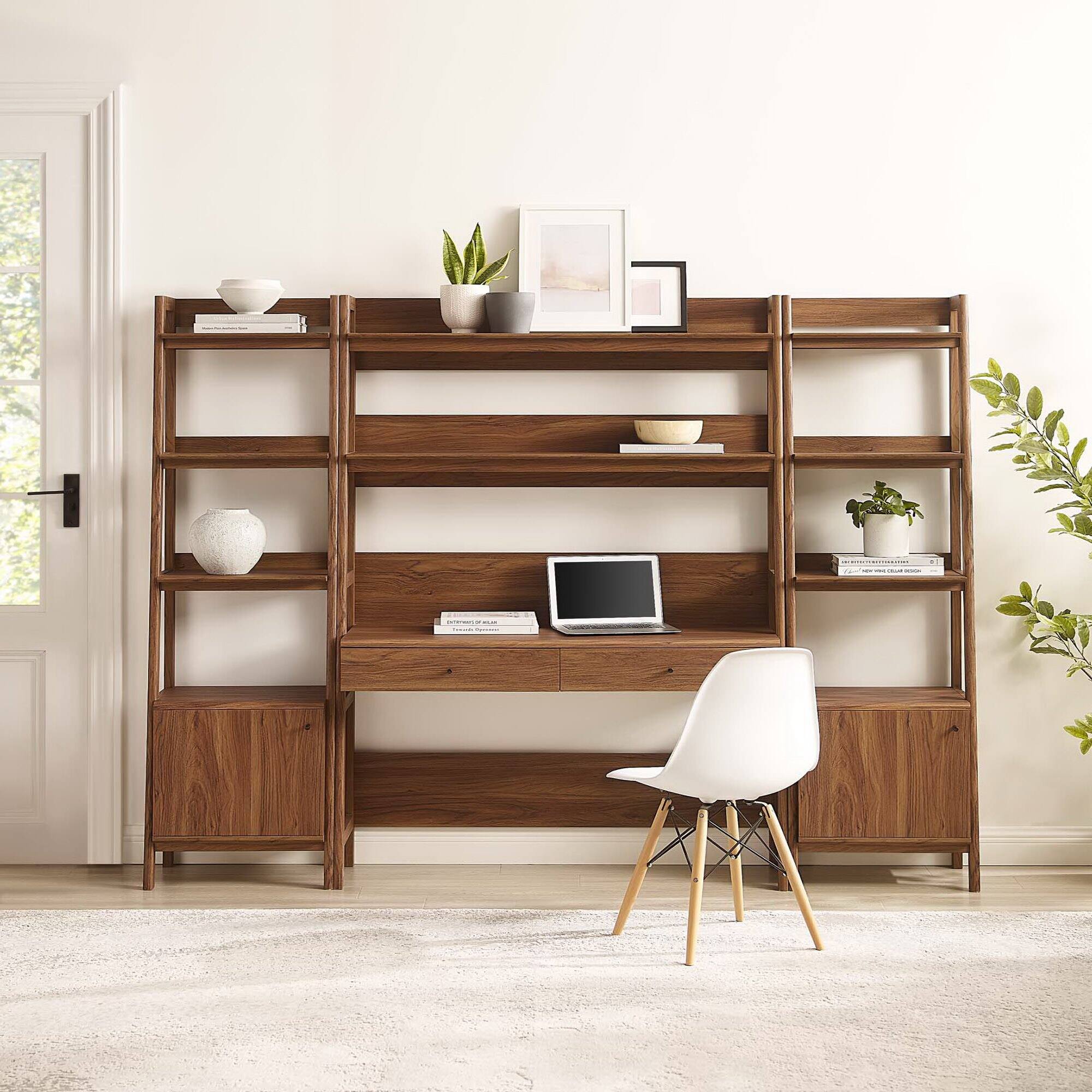Back. Modway - Bixby 3-Piece Wood Office Desk and Bookshelf by Modway - Walnut.
