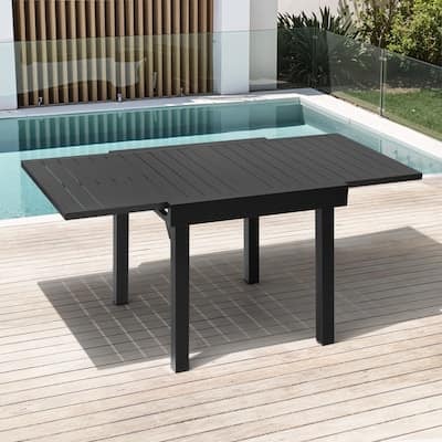 Crestlive Products - 63in Large Patio All Aluminum Rust Resistant Extendable Outdoor Dining Table 31.5inWx63inL - Black