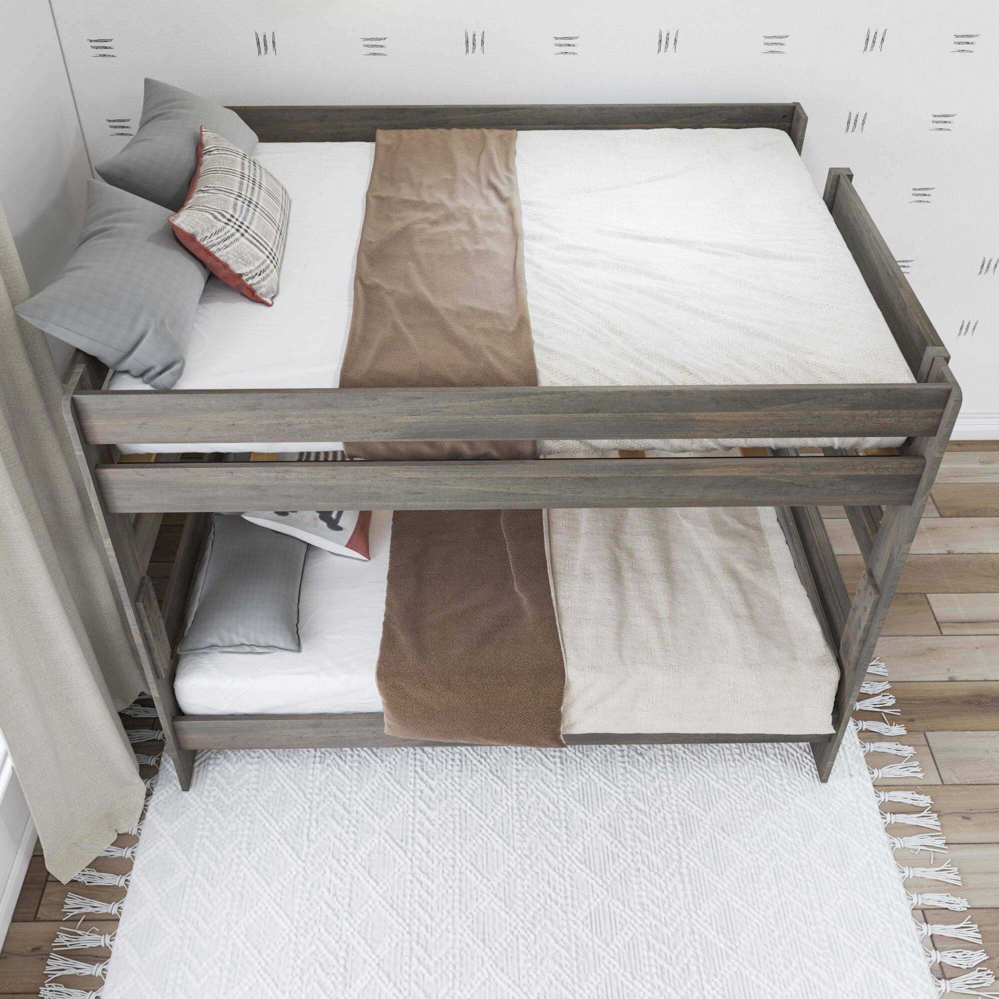 Alt View 4. Plank+Beam - Farmhouse Queen over Queen Bunk Bed, Driftwood - Driftwood.