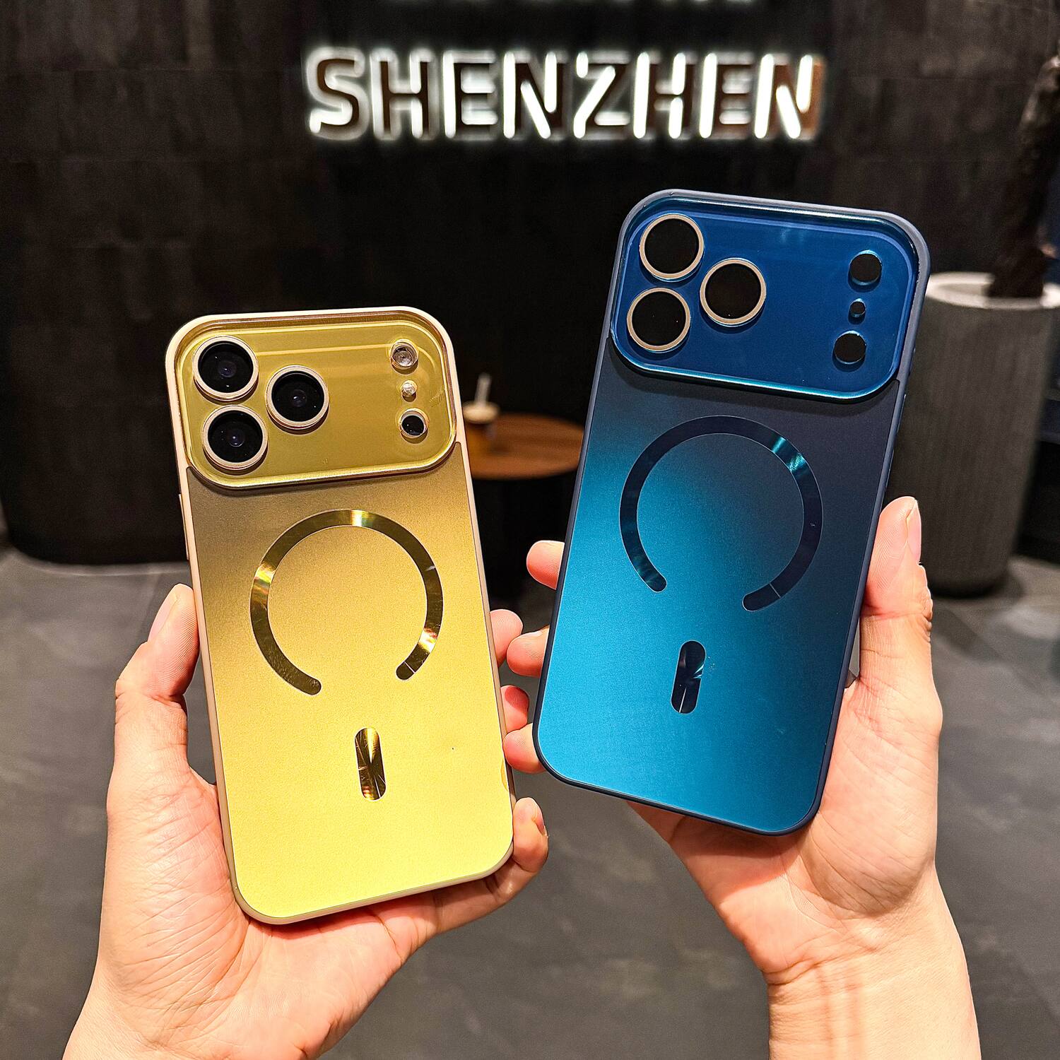 Back. Dteck - Magnetic Case for Apple iPhone 17 Pro Max,Mag Safe Compatible,Shockproof Matte Back Cover with Integrated Lens Protector - Gold.