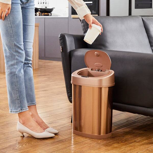 Back. Nine Stars - Oval Motion Sensor Trash Can 3.9 Gallon.