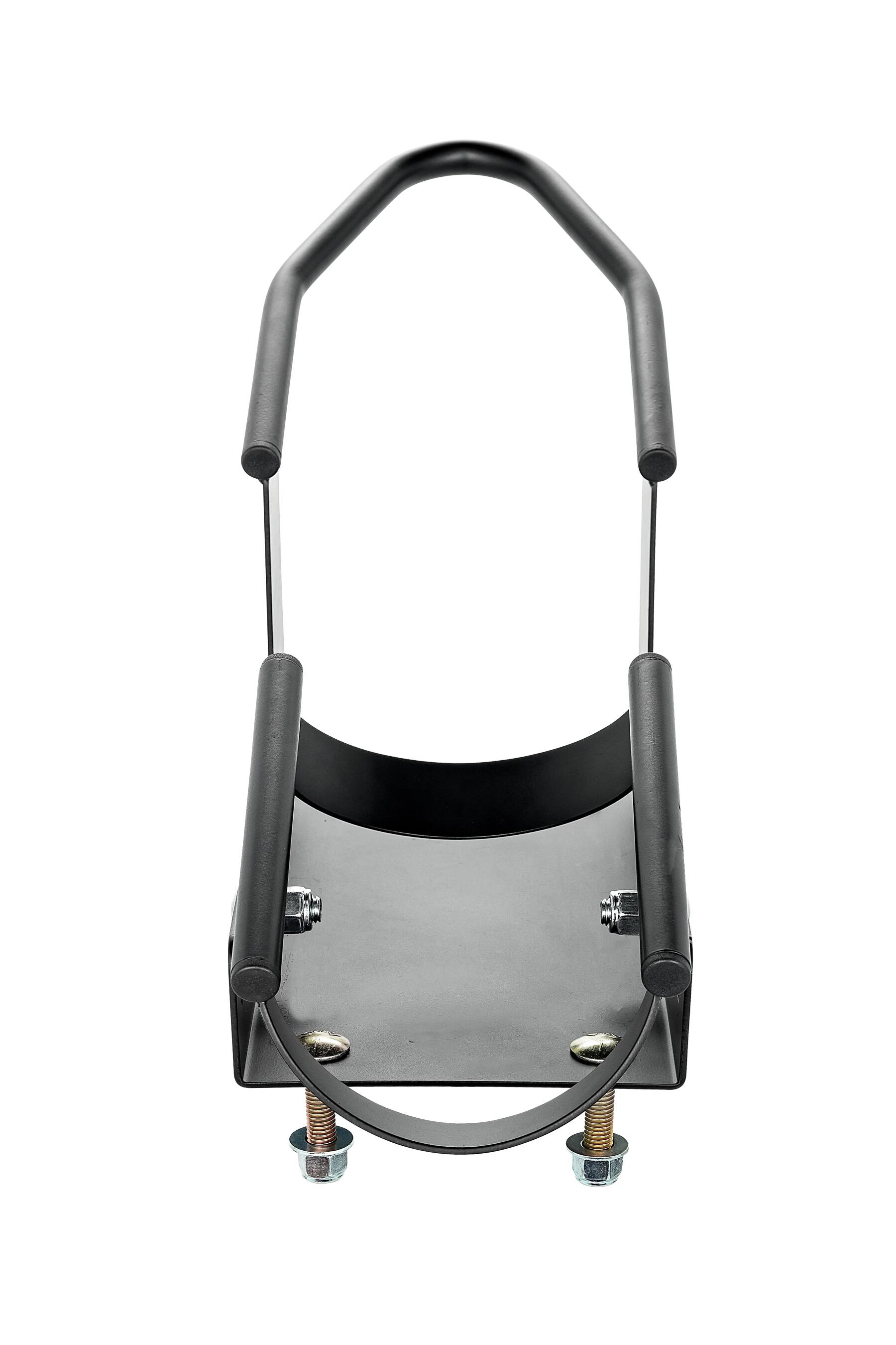 Alt View 2. Camco - Camco Motorcycle Wheel Chock Mount with Handlebar Straps & Universal Tire Fit - Black.