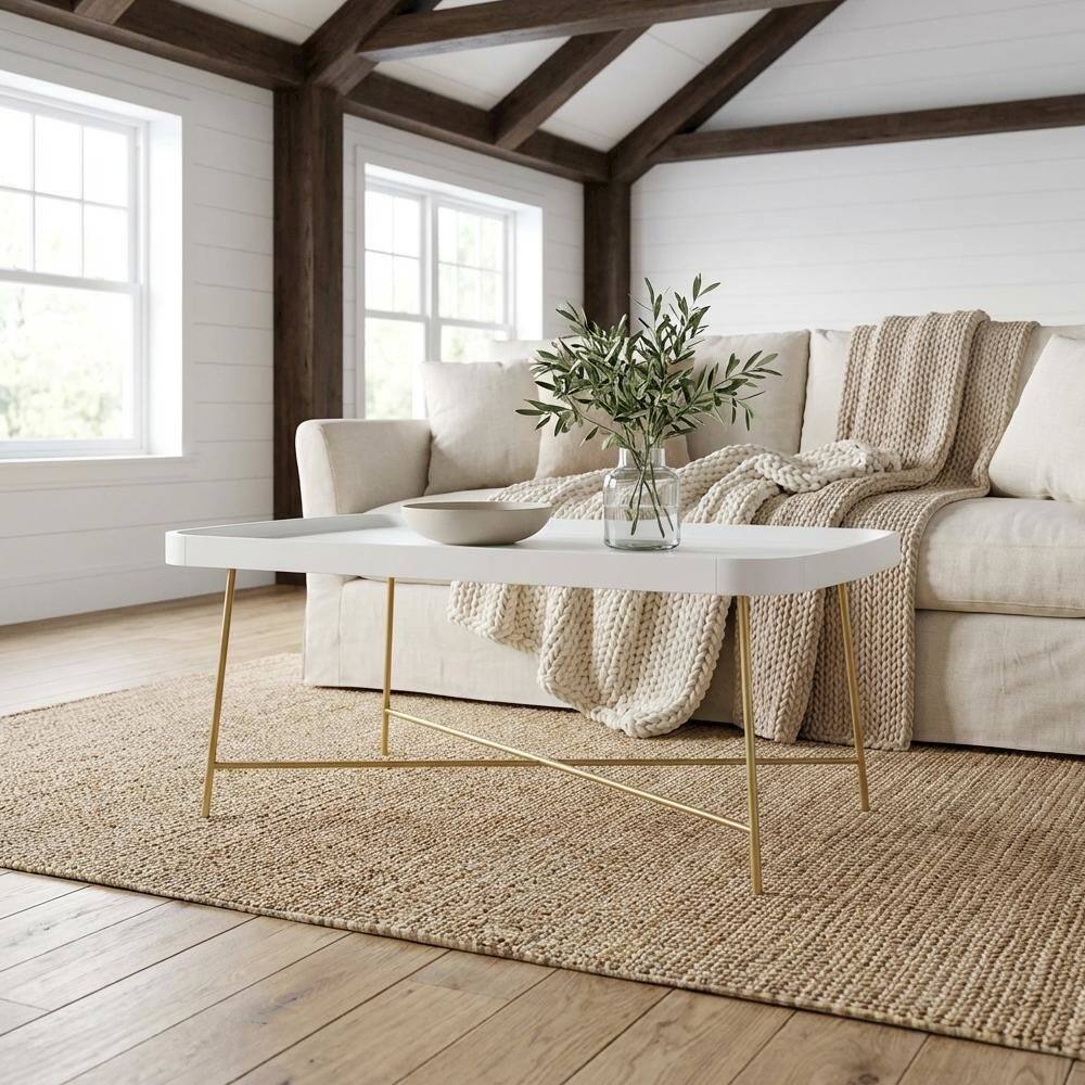Left. FurniFact - White and Gold Coffee Table MDF Top with Contemporary Modern Design - White / Gold.