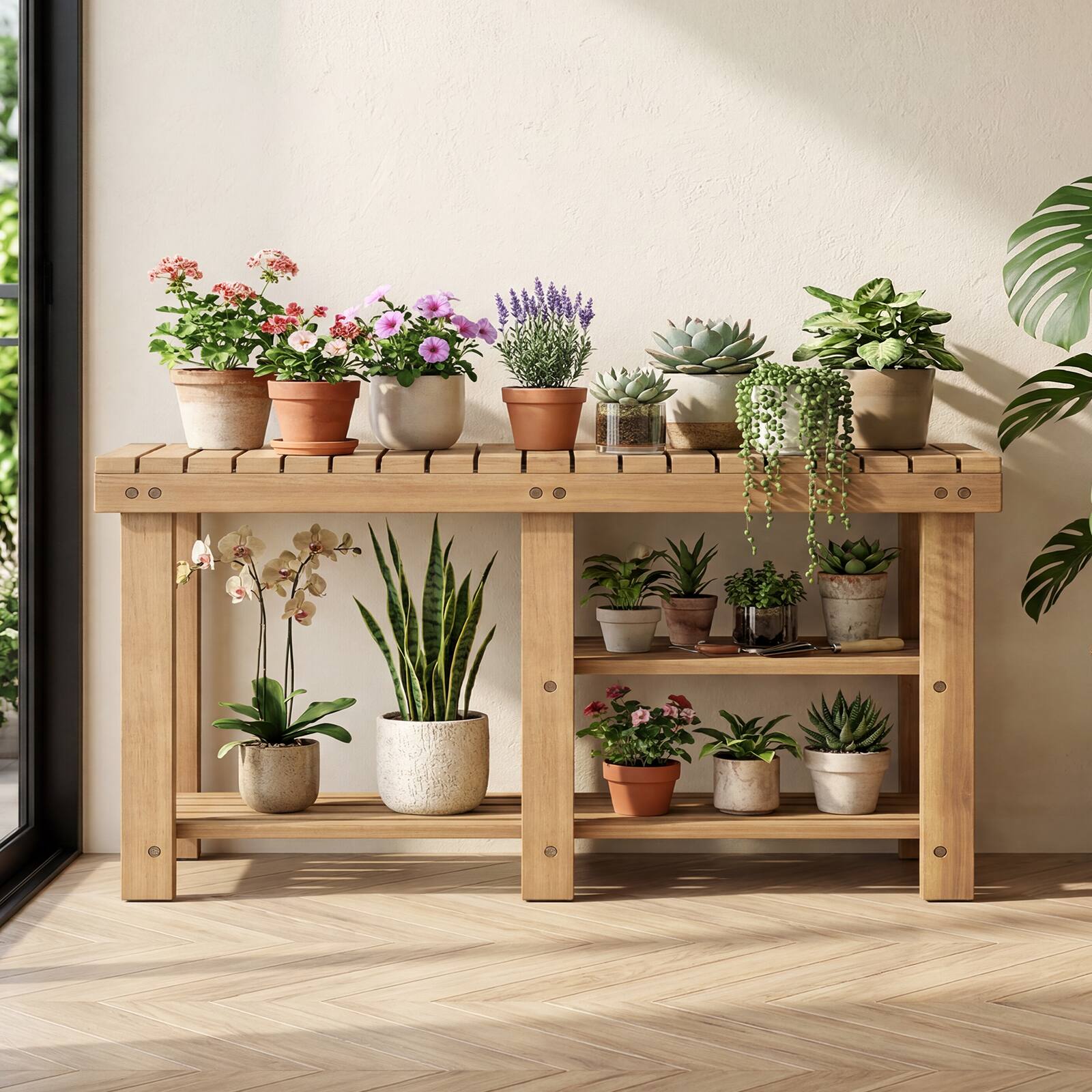 Alt View 4. Costway - Costway 3-Tier Solid Wood Shoe Rack Bench with Slatted Shelves for Front Door, Entrance - Natural.