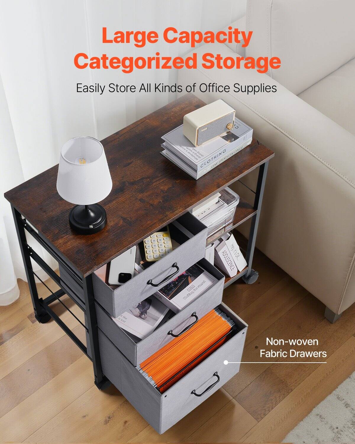 Large Capacity Categorized Storage  
Easily Store All Kinds of Office Supplies  

Non-woven Fabric Drawers