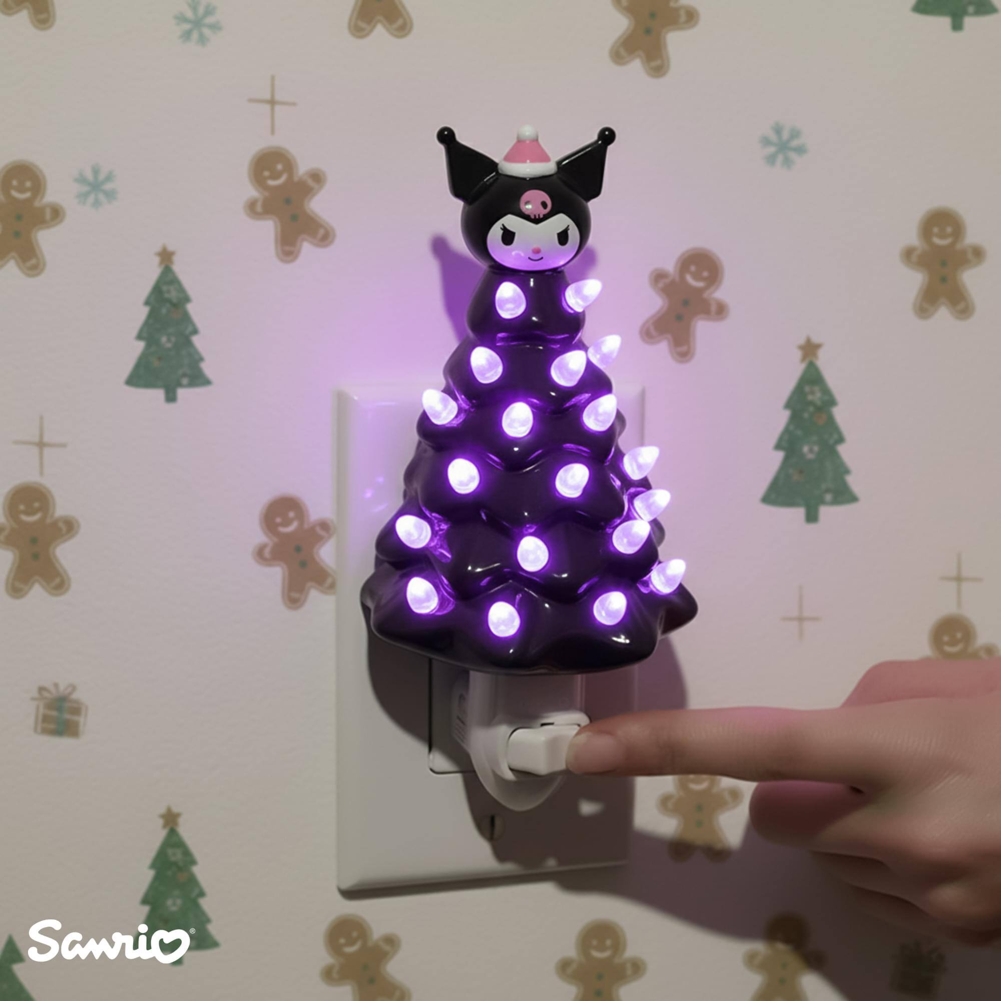 Alt View 3. Ukonic - Sanrio Kuromi 6-Inch Ceramic Christmas Tree Plug-In Nightlight - Black.
