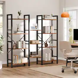 Furnulem - 4 Layers 3 Sections for Book Storage Bookshelf - Brown