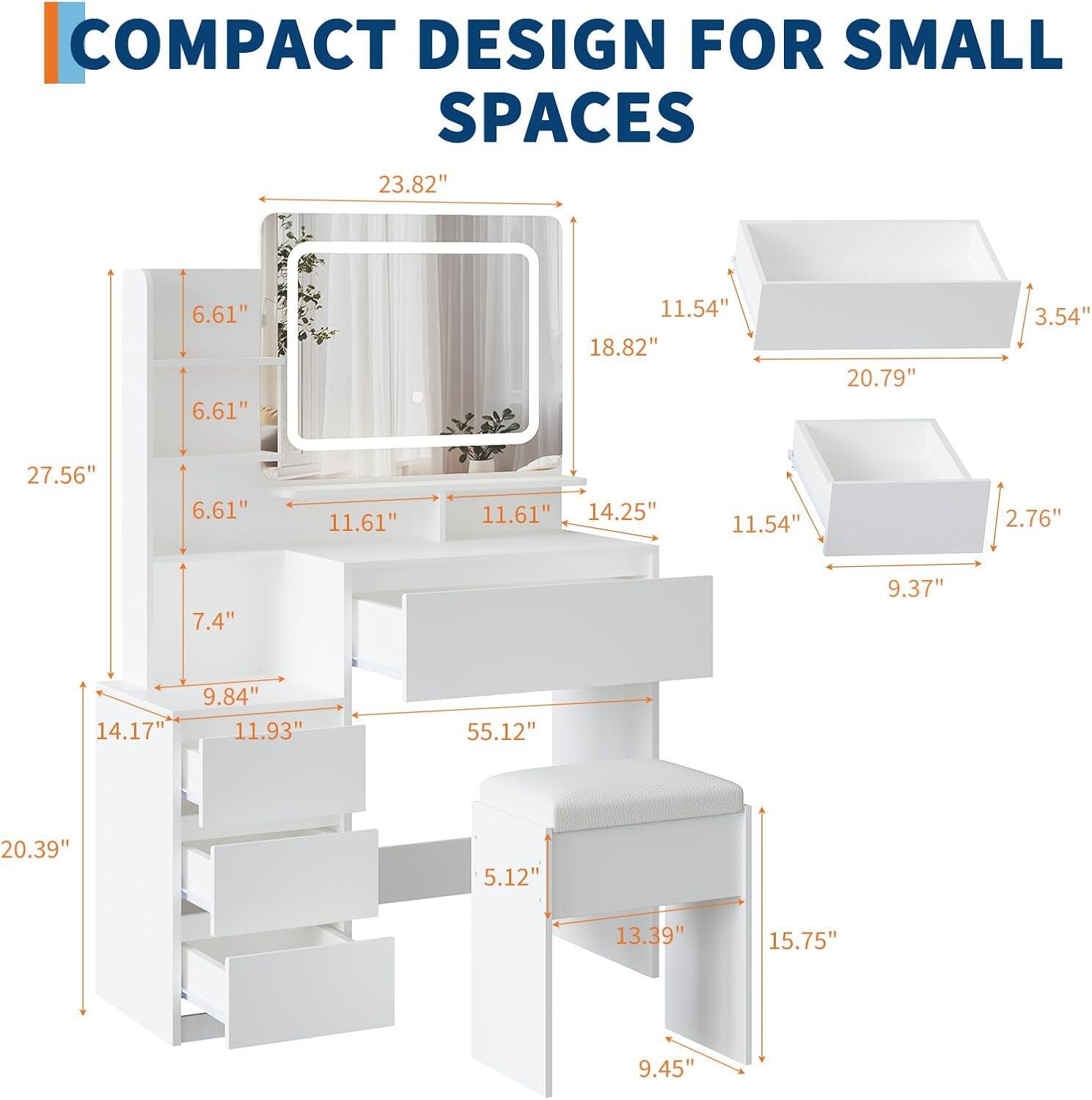 COMPACT DESIGN FOR SMALL SPACES

- 23.82"
- 6.61"
- 6.61"
- 6.61"
- 11.61"
- 11.61"
- 14.25"
- 11.54"
- 7.4"
- 9.84"
- 11.93"
- 14.17"
- 9.84"
- 11.93"
- 55.12"
- 20.39"
- 5.12"
- 13.39"
- 15.75"
- 9.45"
- 27.56"
- 18.82"
- 11.54"
- 11.54"
- 9.37"
- 20.79"
- 3.54"
- 2.76"