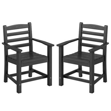 Front. Costway - Costway Patio Dining Chairs Set of 2 with Wide Armrests Curved Seat Wood Grain for Backyard - Black.