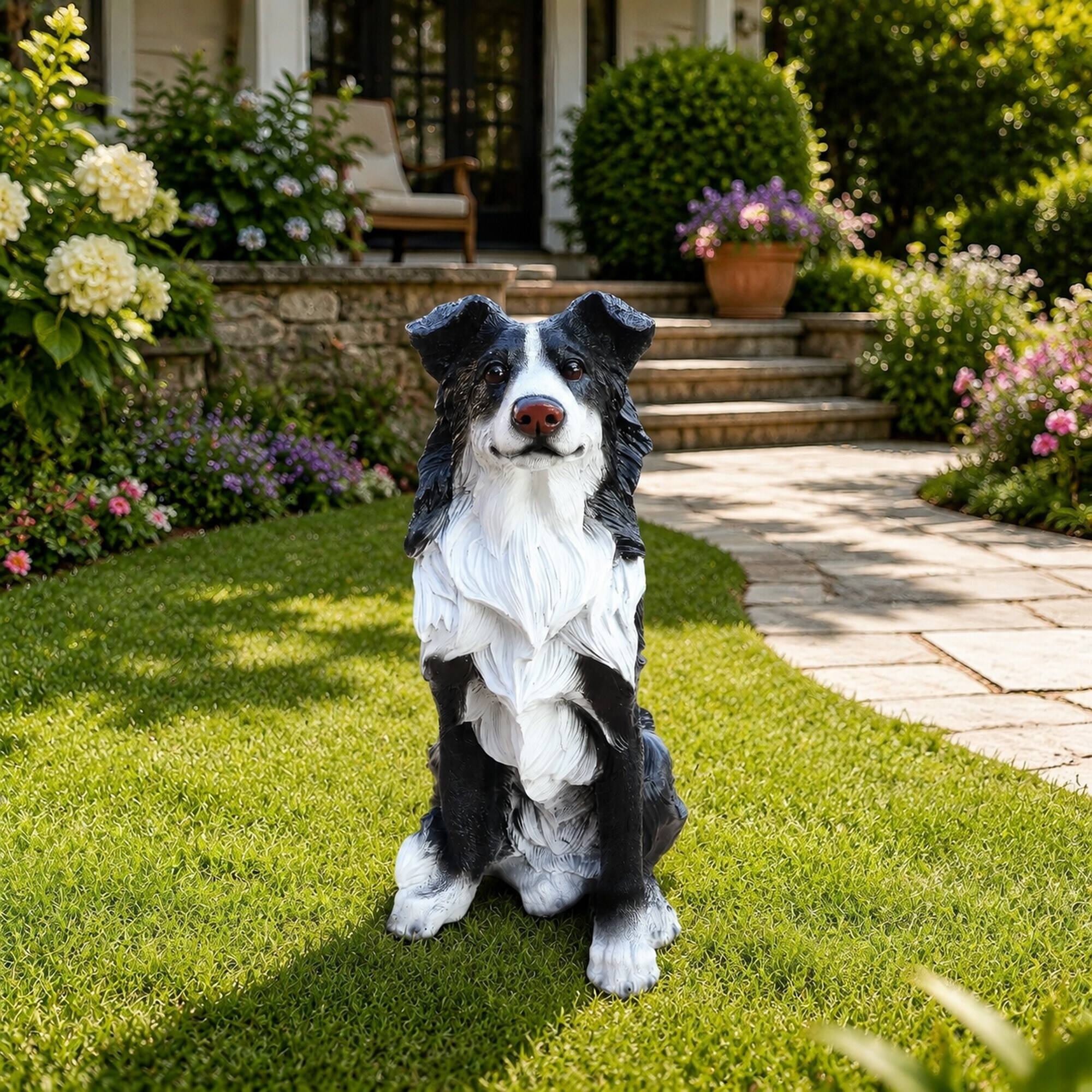 Alt View 2. RYHNUYNE - Lifelike Border Collie Dog Statue for Garden and Patio Decor, Hand-Painted Resin Puppy Sculpture Welcome Accent - Black.