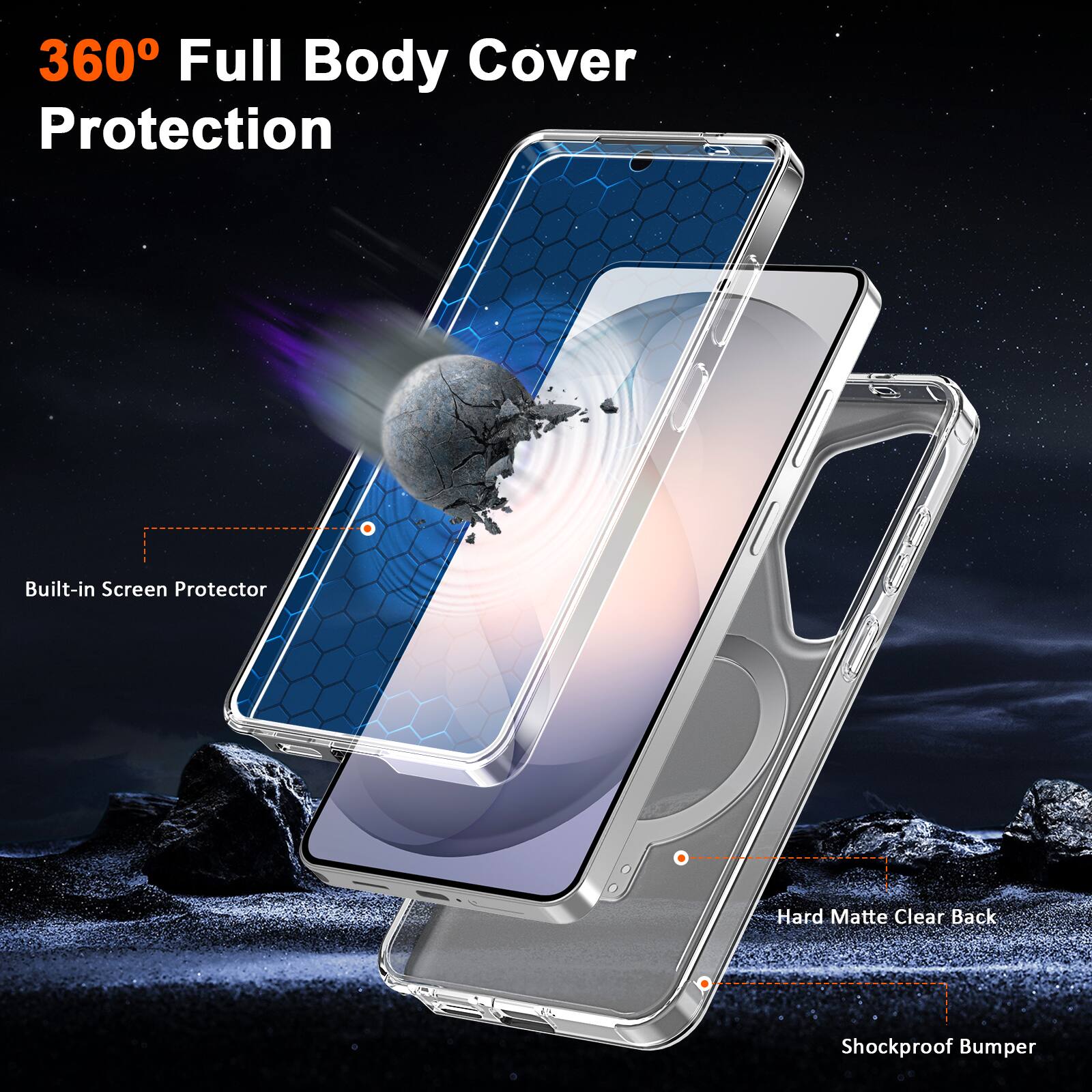 360° Full Body Cover Protection

- Built-in Screen Protector
- Hard Matte Clear Back
- Shockproof Bumper