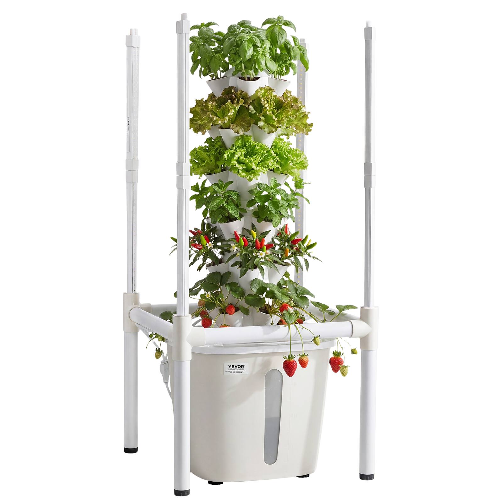 VEVOR - Hydroponic Tower, 30 Pods 6 Tiers Hydroponics Growing System Kit with LED Grow Light & App Control, Vertical Home Garden - White