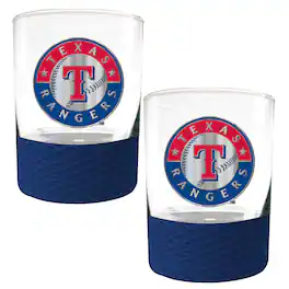 Great American Products - Texas Rangers 2-Pack 14oz. Rocks Glass Set with Silcone Grip - Blue