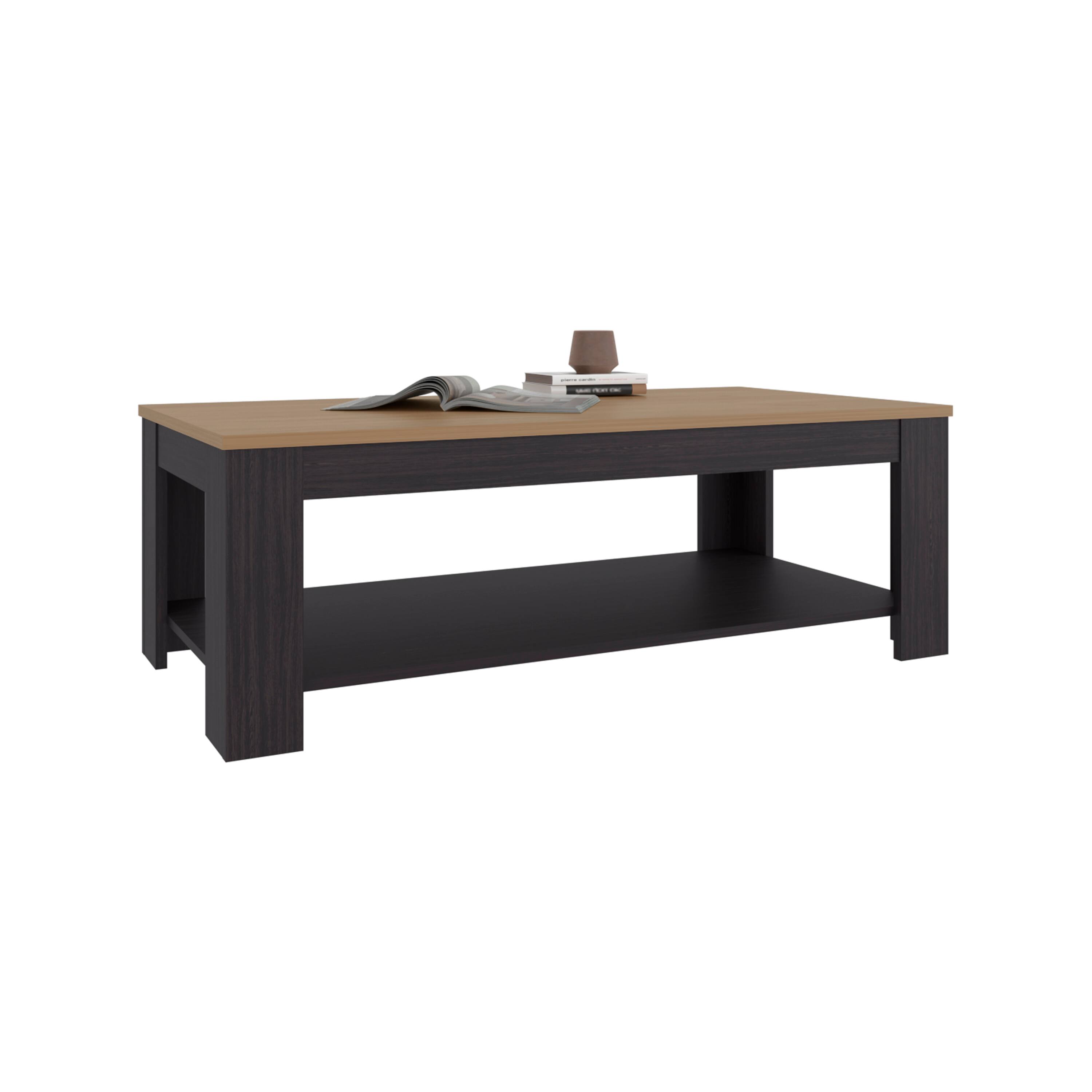 Alt View 2. TuHome - Cecil Coffee Table with Open Storage Shelf for Decor, Modern and Minimalist Design for Living Room or Lounge Area - Black, Natural Oak.