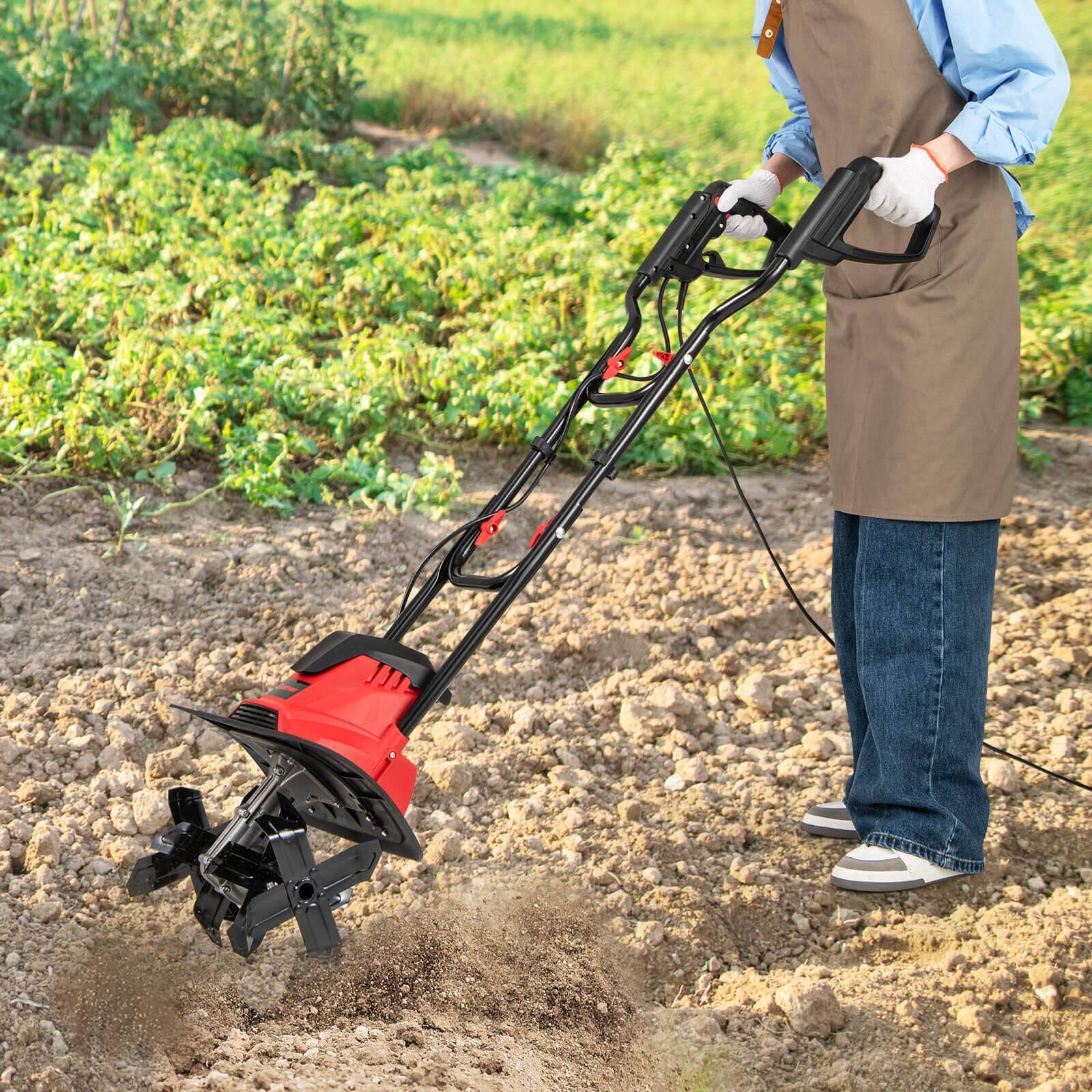 Alt View 1. Costway - Costway Corded Electric Tiller Cultivator, 10 Amp Powerful Foldable Garden Rototiller - Red.