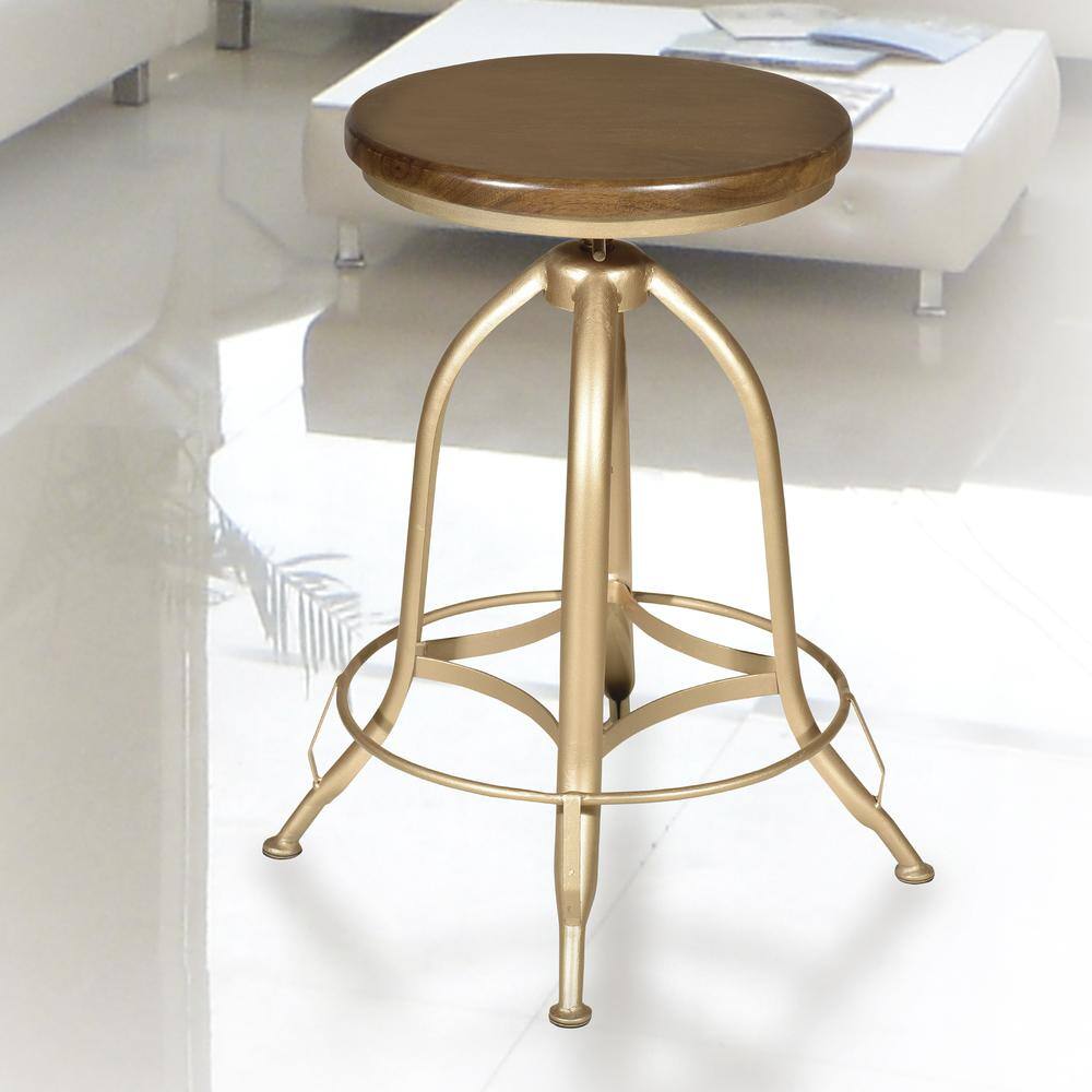 Carolina Chair & Table Ryder Adjustable Barstool Elm Seat Gold Base Elm ...