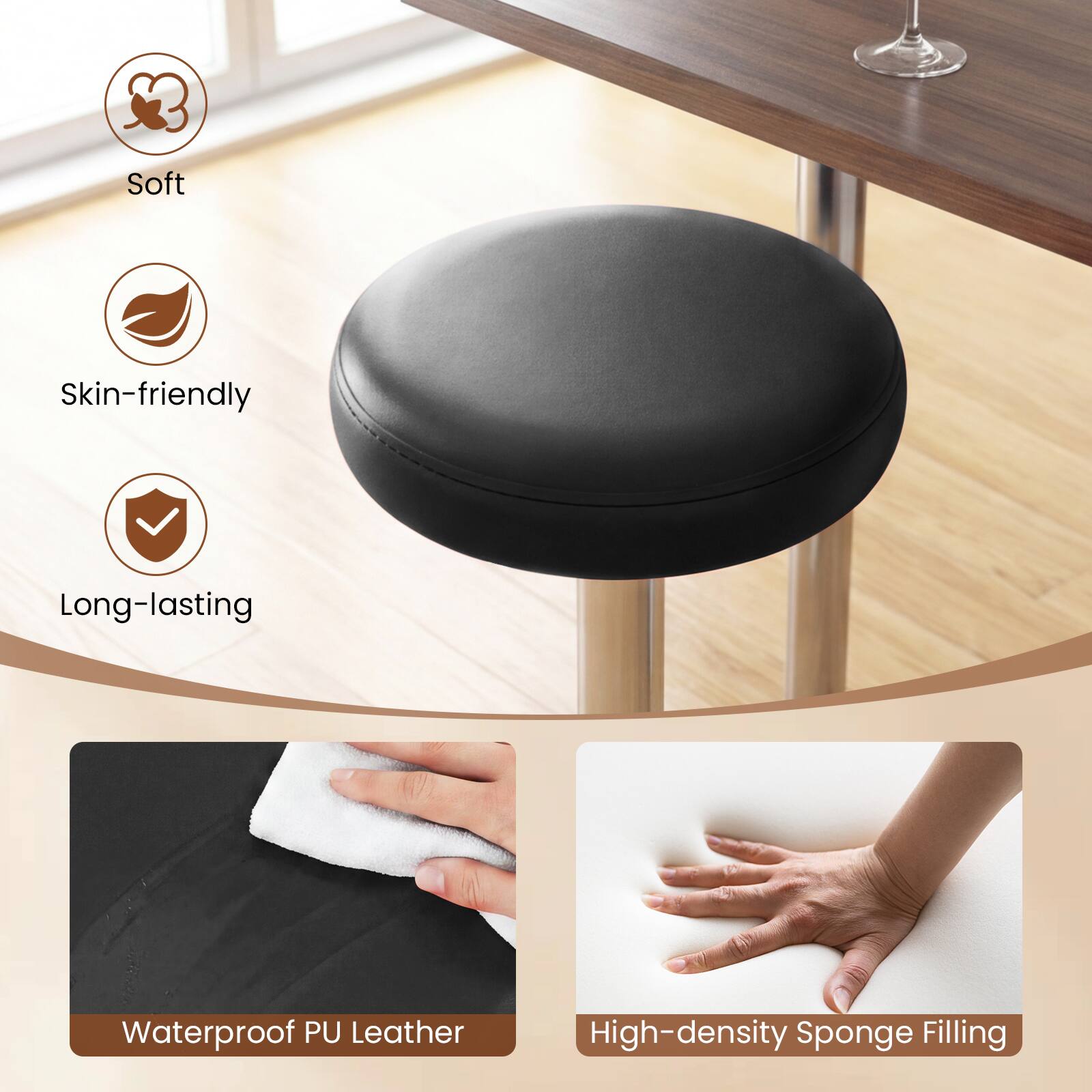- Soft
- Skin-friendly
- Long-lasting
- Waterproof PU Leather
- High-density Sponge Filling