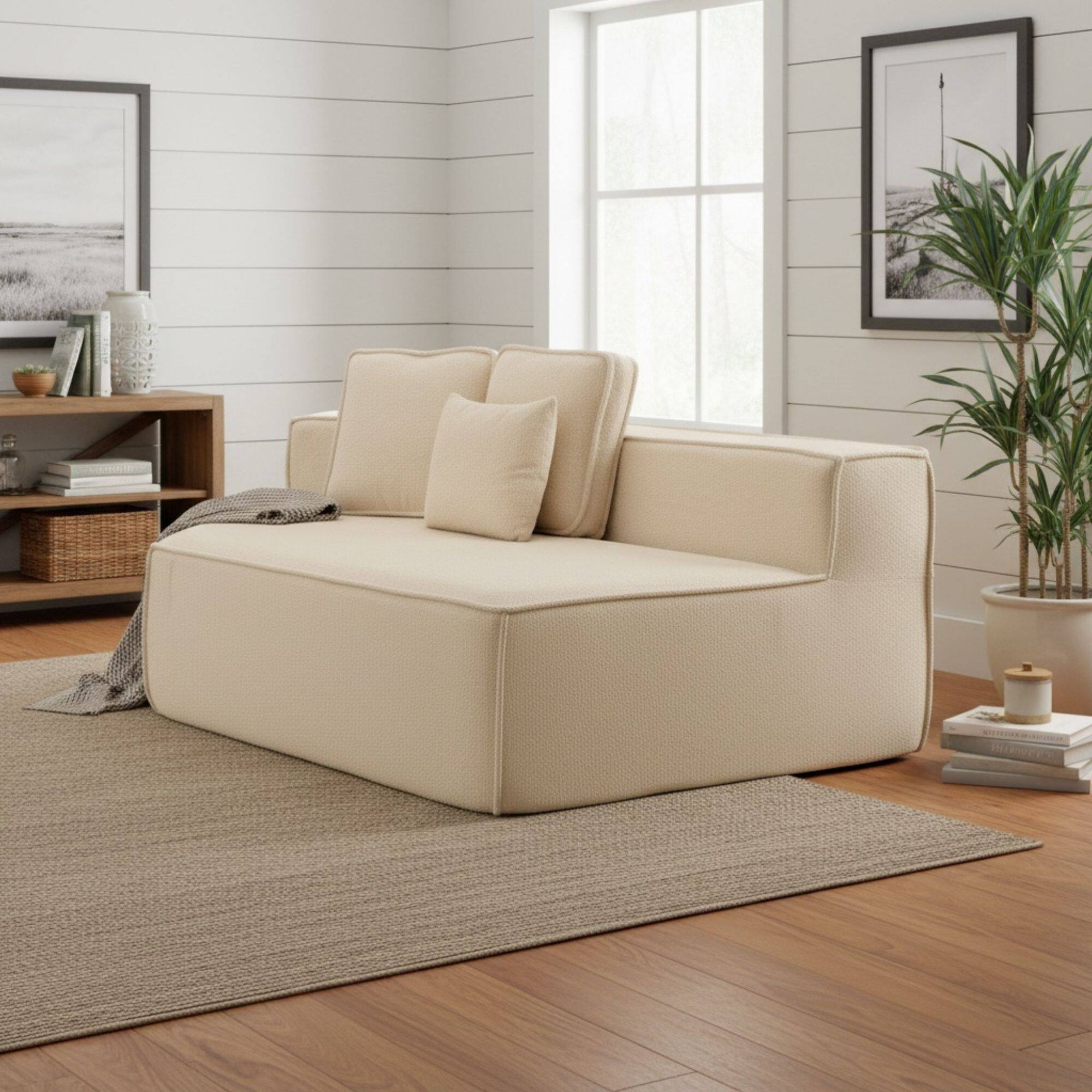 Back. GOODSILO - Soft Modular Floor Sofa Chair with Wide Seat and Plush Back Cushions, Cozy Lounge Chair for Living Room - Beige.
