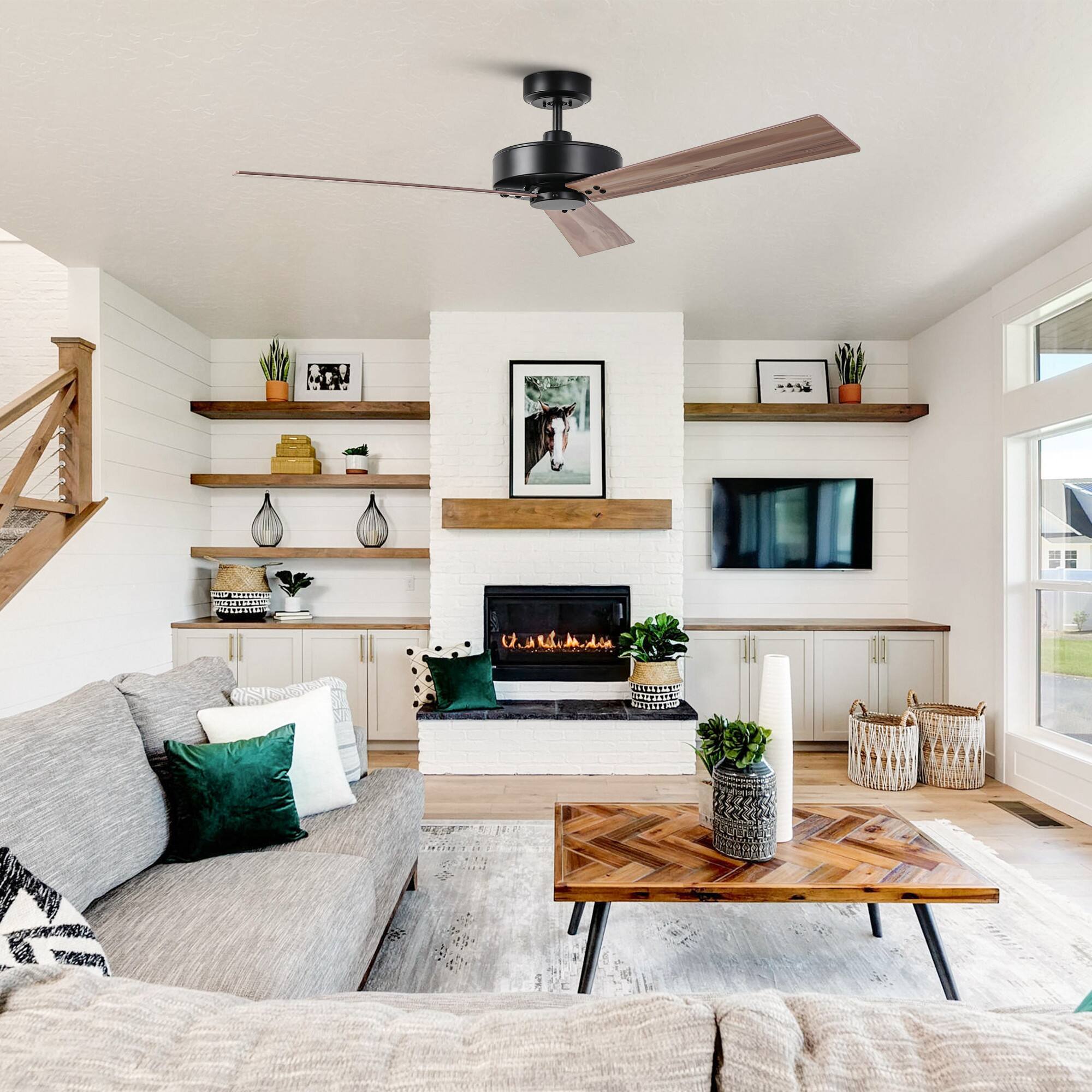 Angle. Parrot Uncle - 52" Modern Black No Light Ceiling Fan with Wall Control - Barbeque Black.