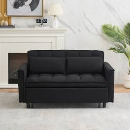 GOODSILO - Elegant 55-Inch Velvet Sofa Bed with Storage Pockets - Three-in-One Convertible Design - Black