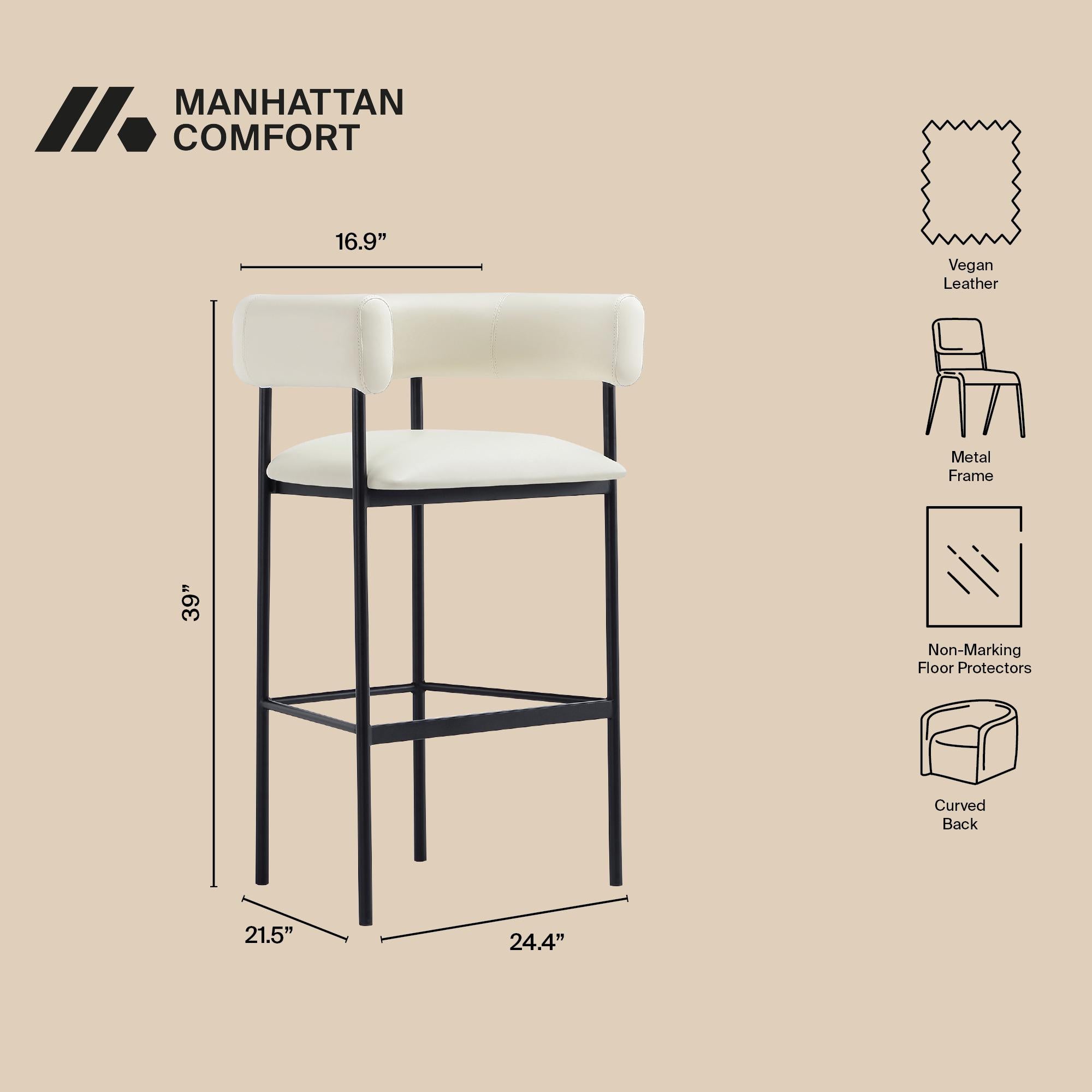 MANHATTAN COMFORT

- 16.9"
- Vegan Leather
- Metal Frame
- 39"
- Non-Marking Floor Protectors
- Curved Back
- 21.5"
- 24.4"