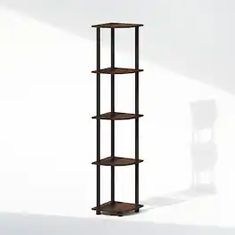 Furinno - Turn-N-Tube 5 Tier Multipurpose Corner Display Rack Shelving Unit, Walnut/Brown - Walnut/Brown