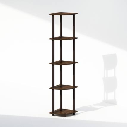 Front. Furinno - Turn-N-Tube 5 Tier Multipurpose Corner Display Rack Shelving Unit, Walnut/Brown - Walnut/Brown.