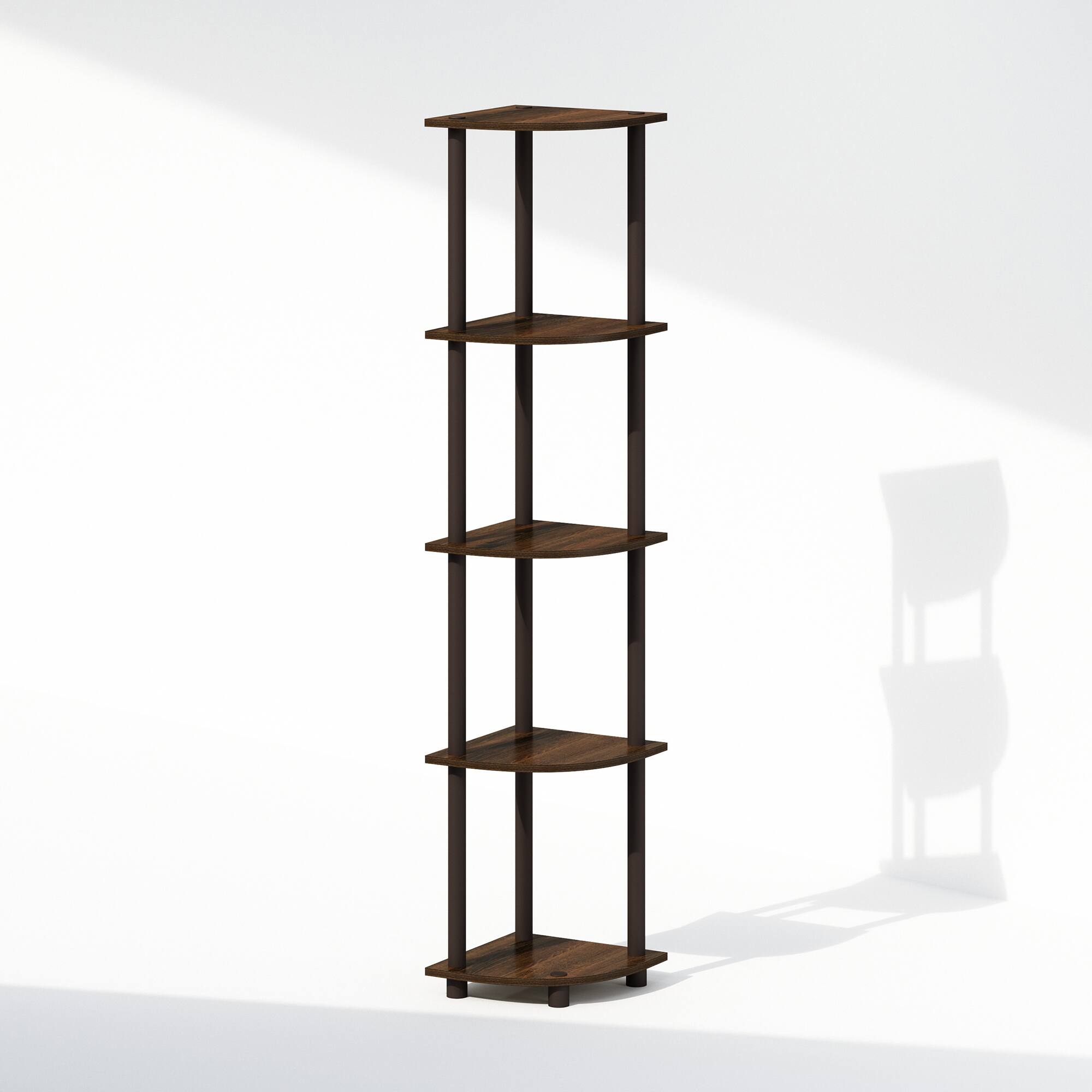 Front. Furinno - Turn-N-Tube 5 Tier Multipurpose Corner Display Rack Shelving Unit, Walnut/Brown - Walnut/Brown.