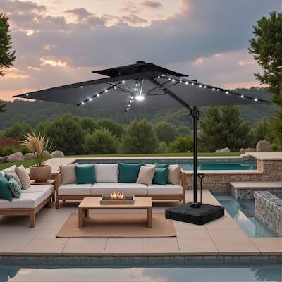 Alt View 5. Crestlive Products - Crestlive Products 11ft UPF50+ Aluminum Slide-tilt Cantilever Patio Umbrella with Light with 350lbs Pull rod Wheel Base - Dark gray.