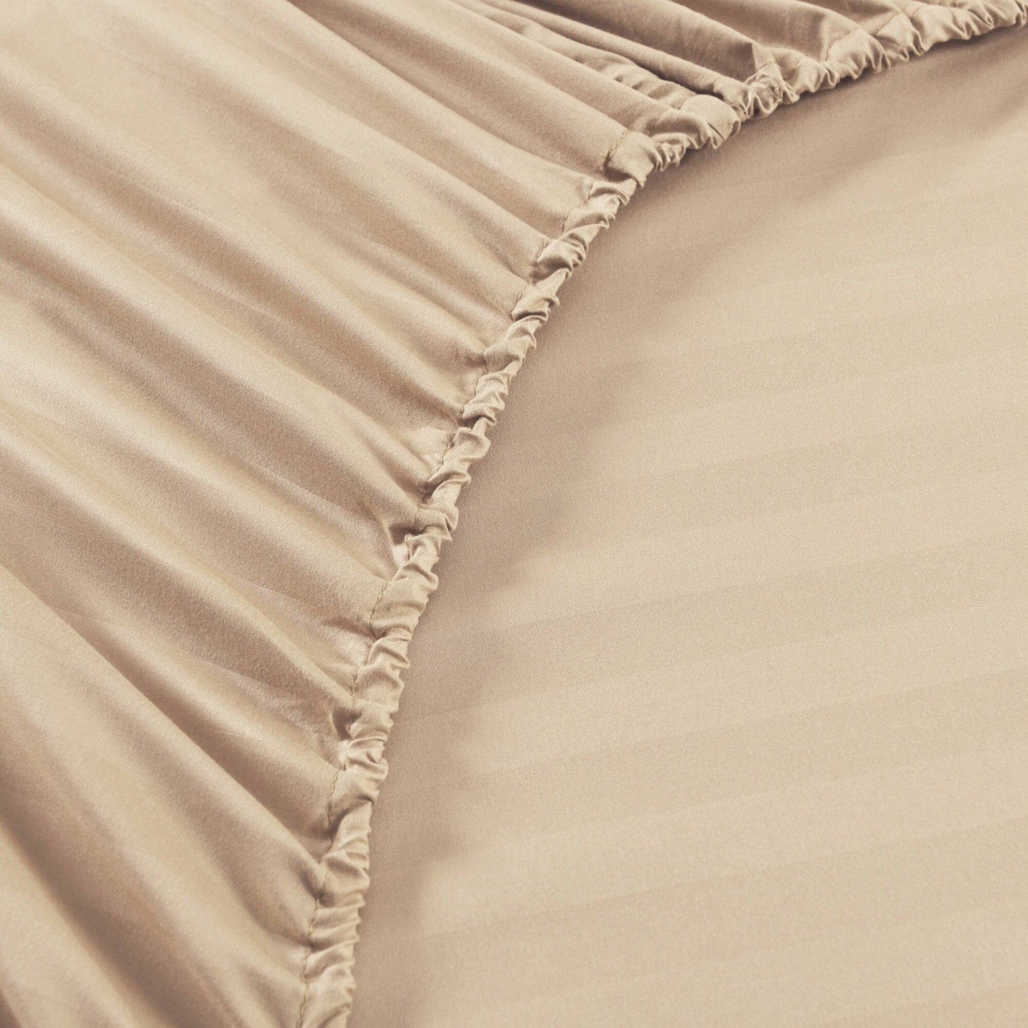 Back. MarCielo - Marcielo 4-Pieces Soft Striped Bed Sheets with 18 inches Deep Pocket - Beige.
