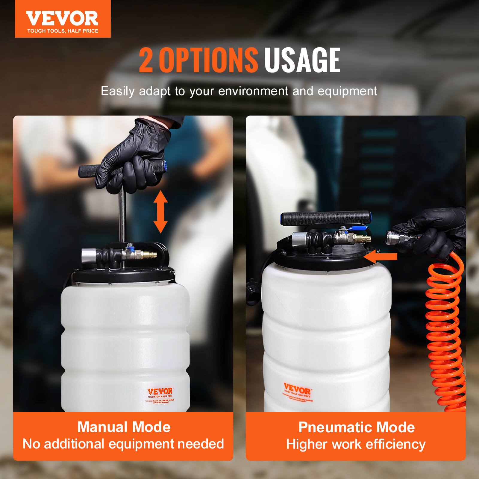 VEVOR TOUGH TOOLS, HALF PRICE

2 OPTIONS USAGE
Easily adapt to your environment and equipment

Manual Mode
No additional equipment needed

Pneumatic Mode
Higher work efficiency