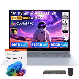 Samsung - Upgraded - Galaxy Book4 Edge 16" AMOLED Touch Laptop,Snapdragon X Elite,16GB RAM,512GB UFS+160GB Dock,Backlit,Fingerprint,Win11 Pro - Sapphire Blue