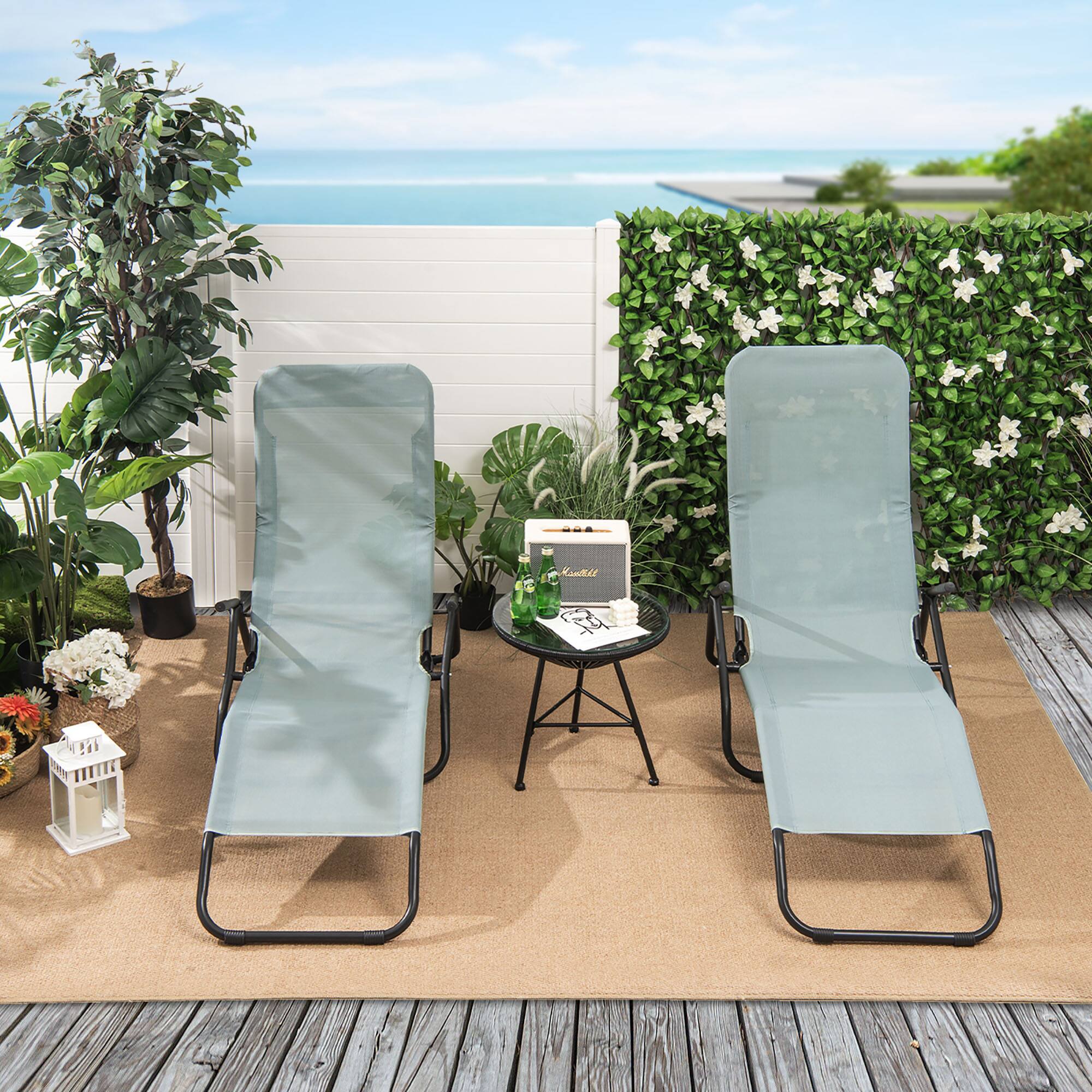Alt View 3. Gymax - Gymax 2 PCS Outdoor Chaise Lounge Folding Stacking Reclining Chairs - Light Green.