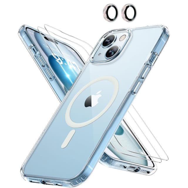Front. Entronix - Entronix iPhone 15 Plus Bundle: Clear Case, Screen Protectors & Metallic Lens Protector - Silver.