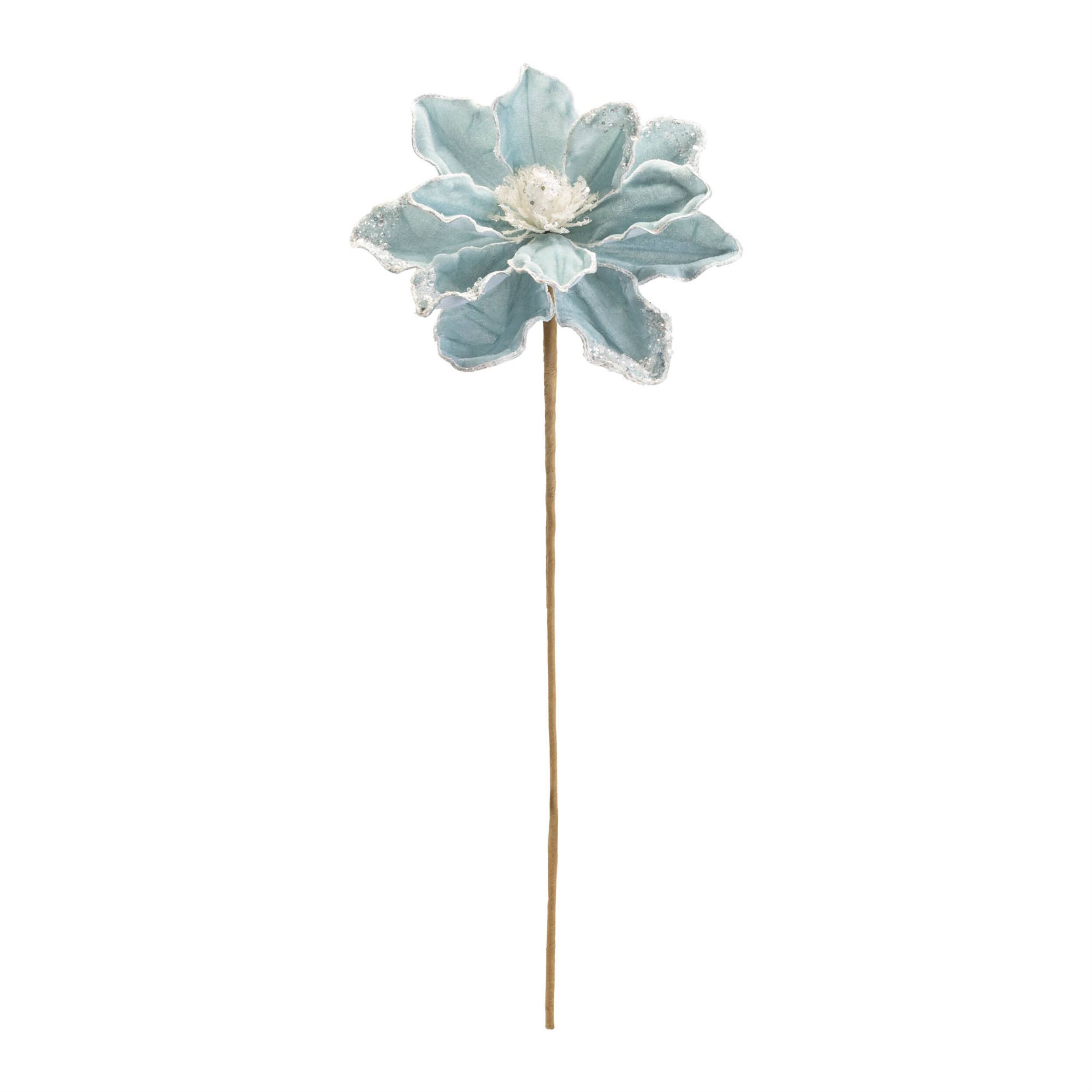 Angle. BreeBe - Beaded Magnolia Flower Stem (Set of 6) - Blue.