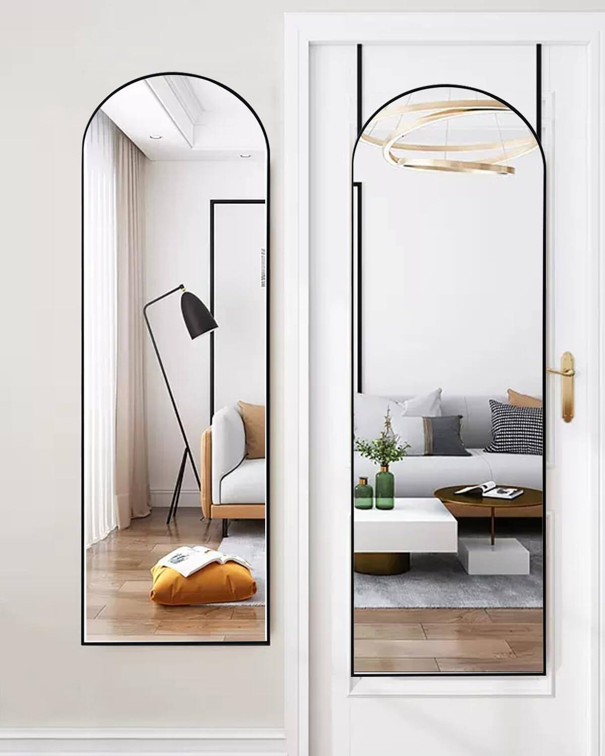 Hirose Alice - Arched Full Length Mirror Floor Mirror with Stand Freestanding Wall Mounted Hanging or Leaning Arched Top