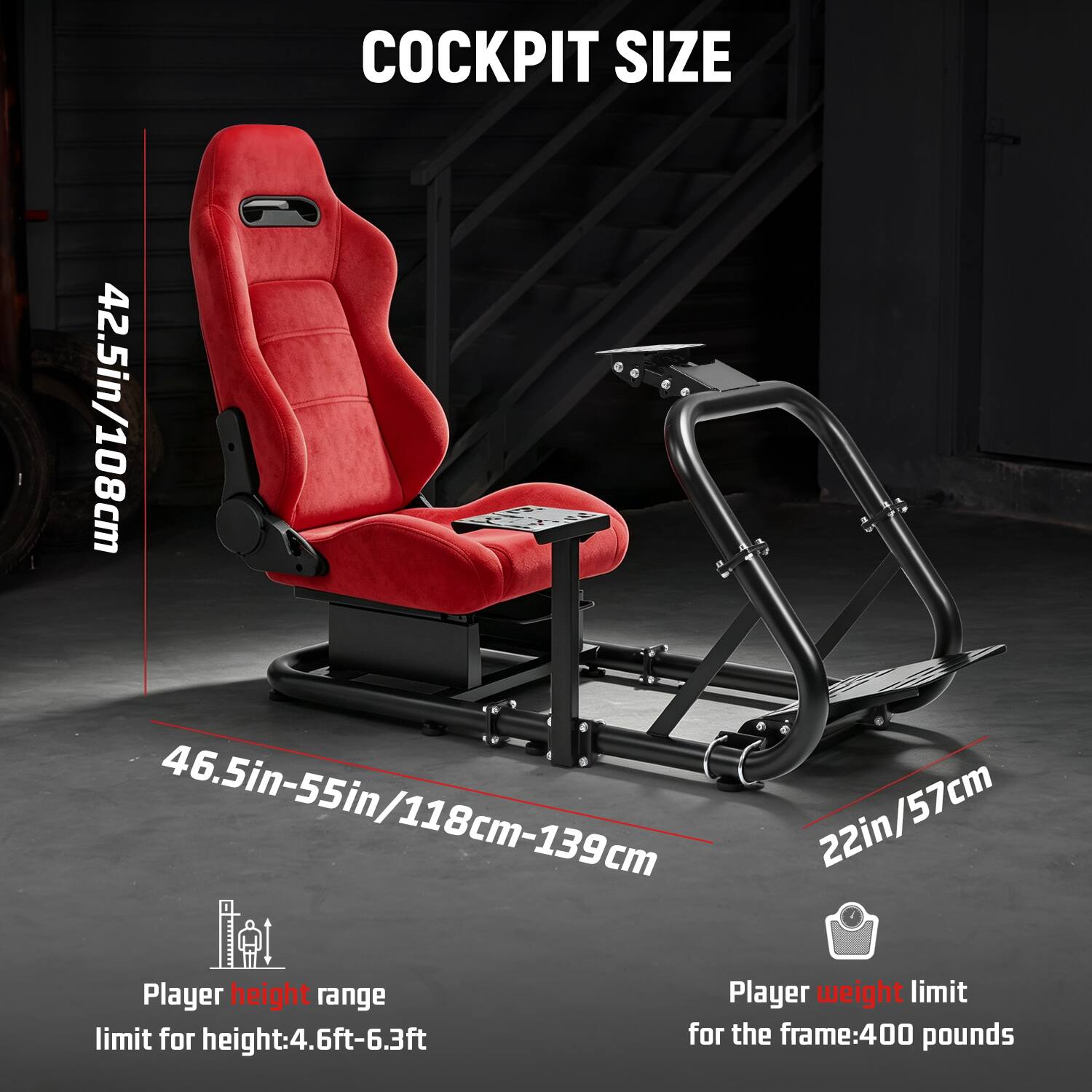 Dardoo Racing Simulator Cockpit with Red Suede Seats, Suitable for ...