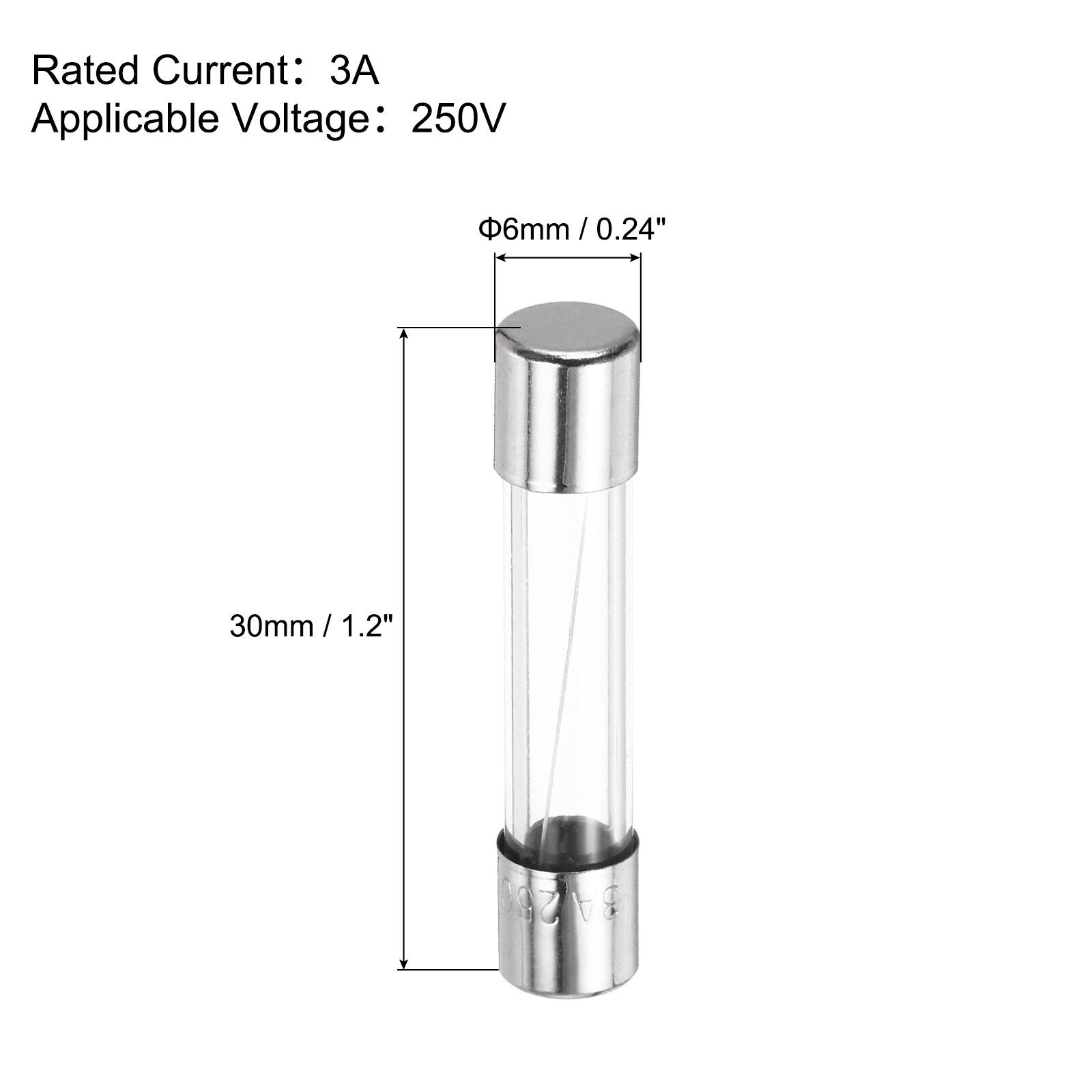 Rated Current: 3A  
Applicable Voltage: 250V  
6mm / 0.24"  
30mm / 1.2"