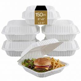 Eco Harmony Products - Clamshell (MFPP) Hinged Container (Center Slide), 8" x 8", 150-Pack - White