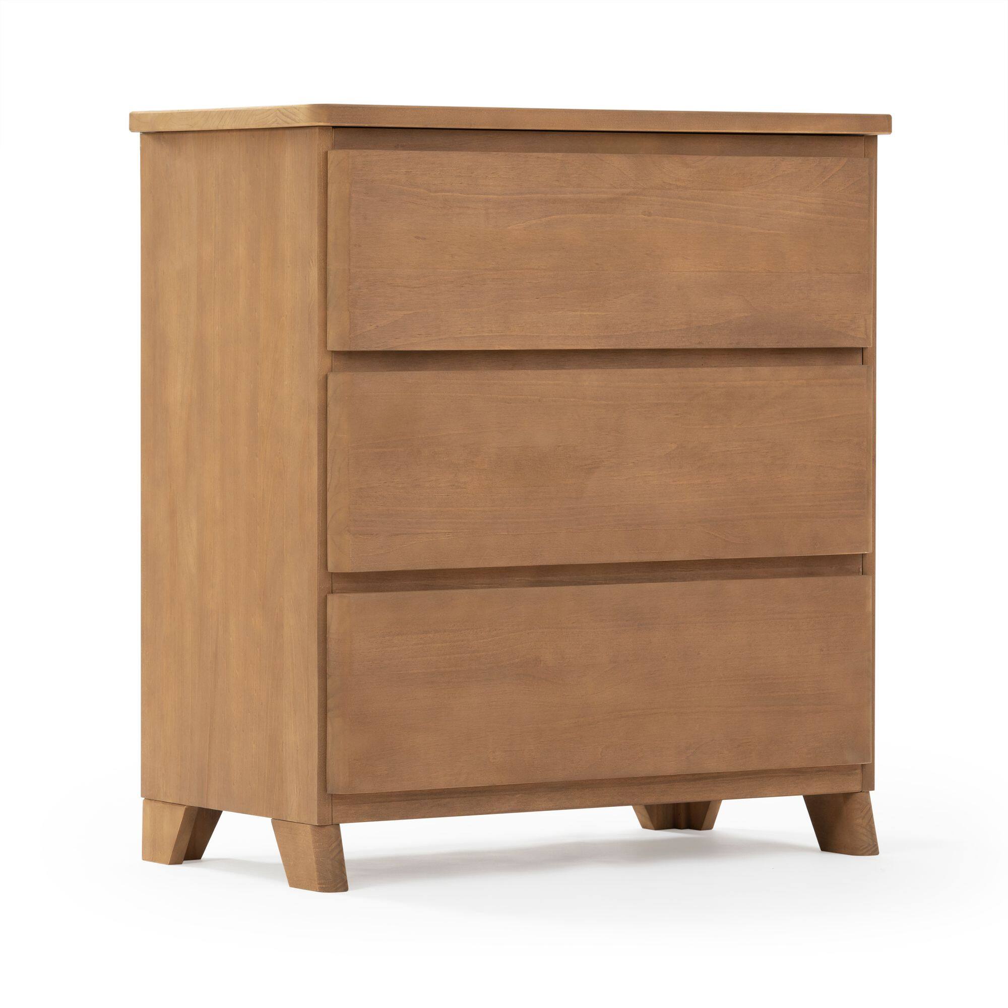 Alt View 2. Plank+Beam - Plank+Beam Modern Farmhouse 3 Drawer Dresser, Pecan Wirebrush - Pecan Dip.