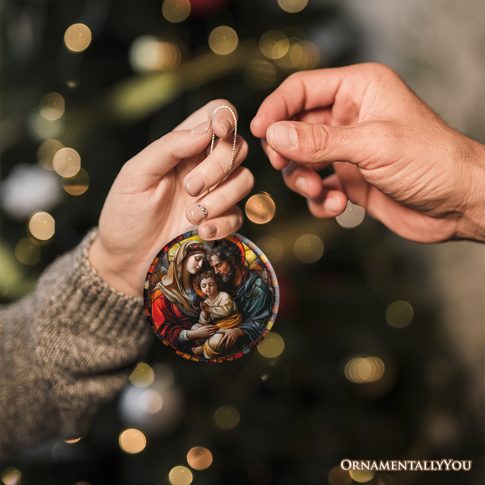 Alt View 1. OrnamentallyYou - The Holy Embrace Stained Glass Themed Ceramic Ornament - Multi-colored.