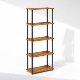Furinno - Turn-N-Tube 5-Tier Multipurpose Compact Display Rack, Shelving Unit, Bookcase - Light Cherry/Black